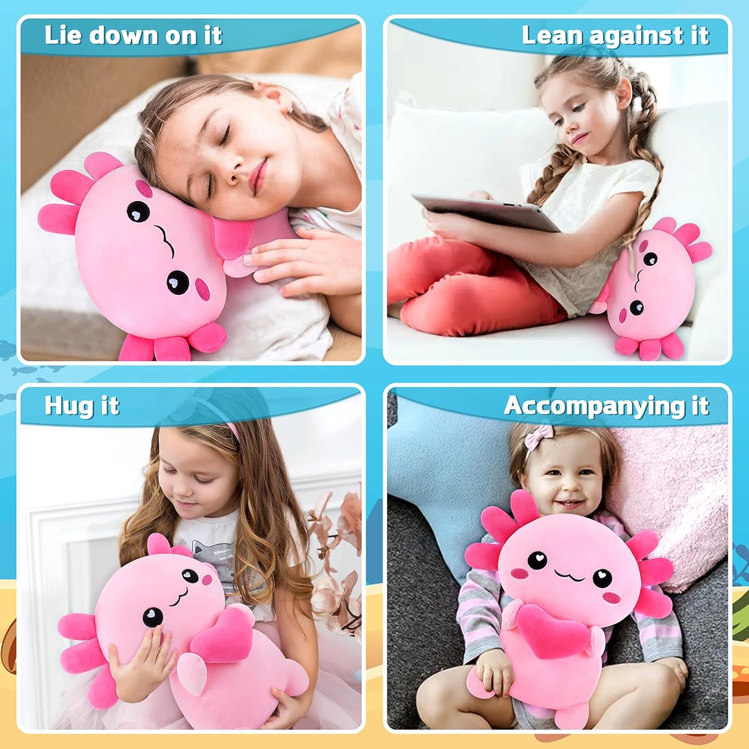 Achwishap Axolotl Plush Pillow 14 Inch Cuddly Stuffed Animal