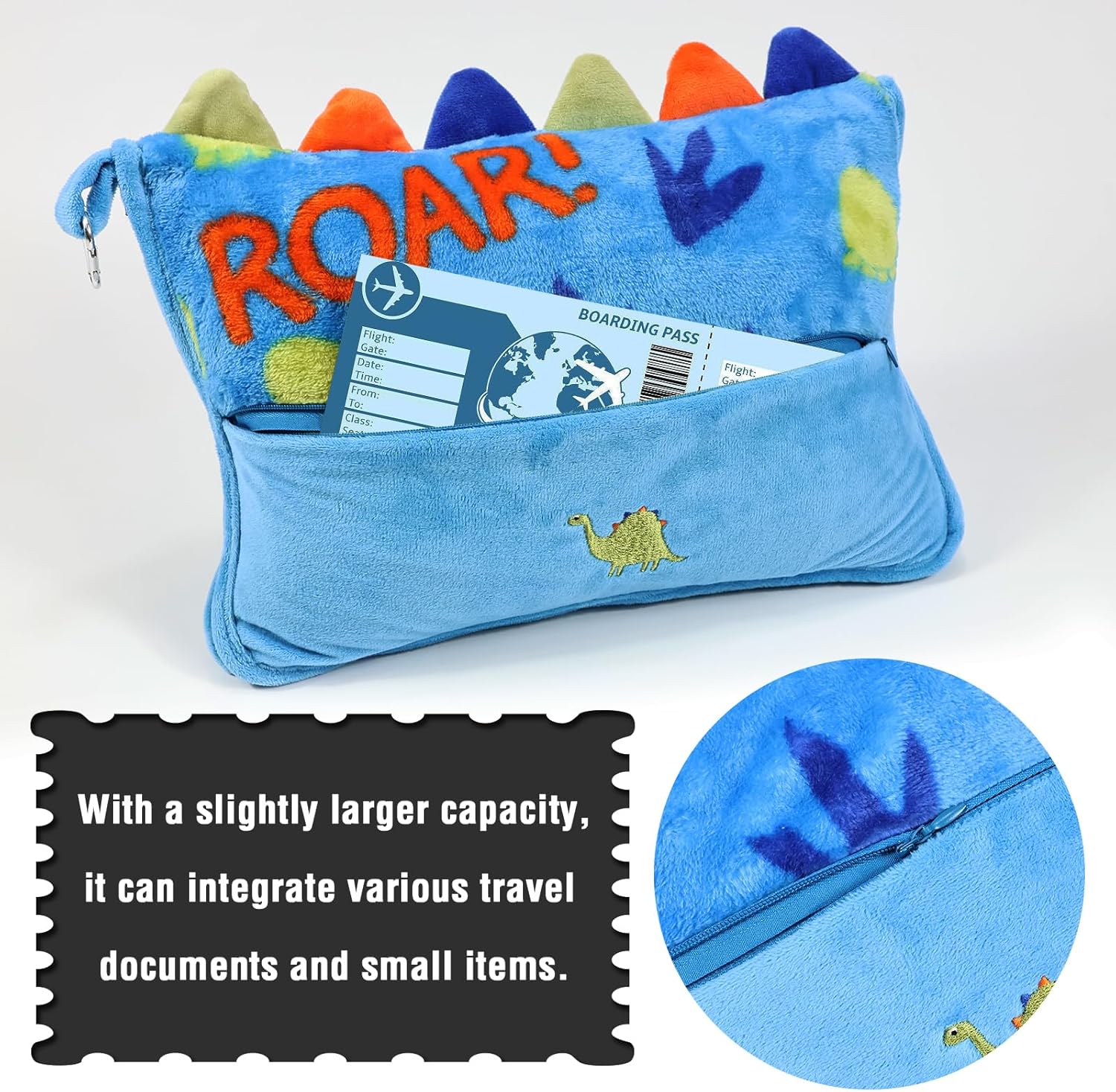 3 in 1 Travel Pillow Blanket Set for Kids with Dinosaur Print