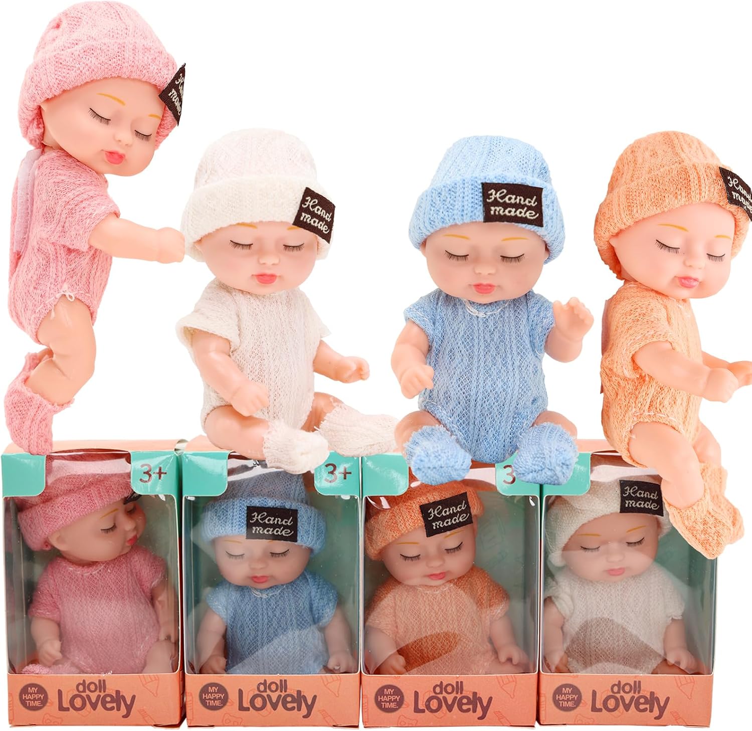 4 Inch Realistic Baby Dolls with Animal Clothes 4PCS