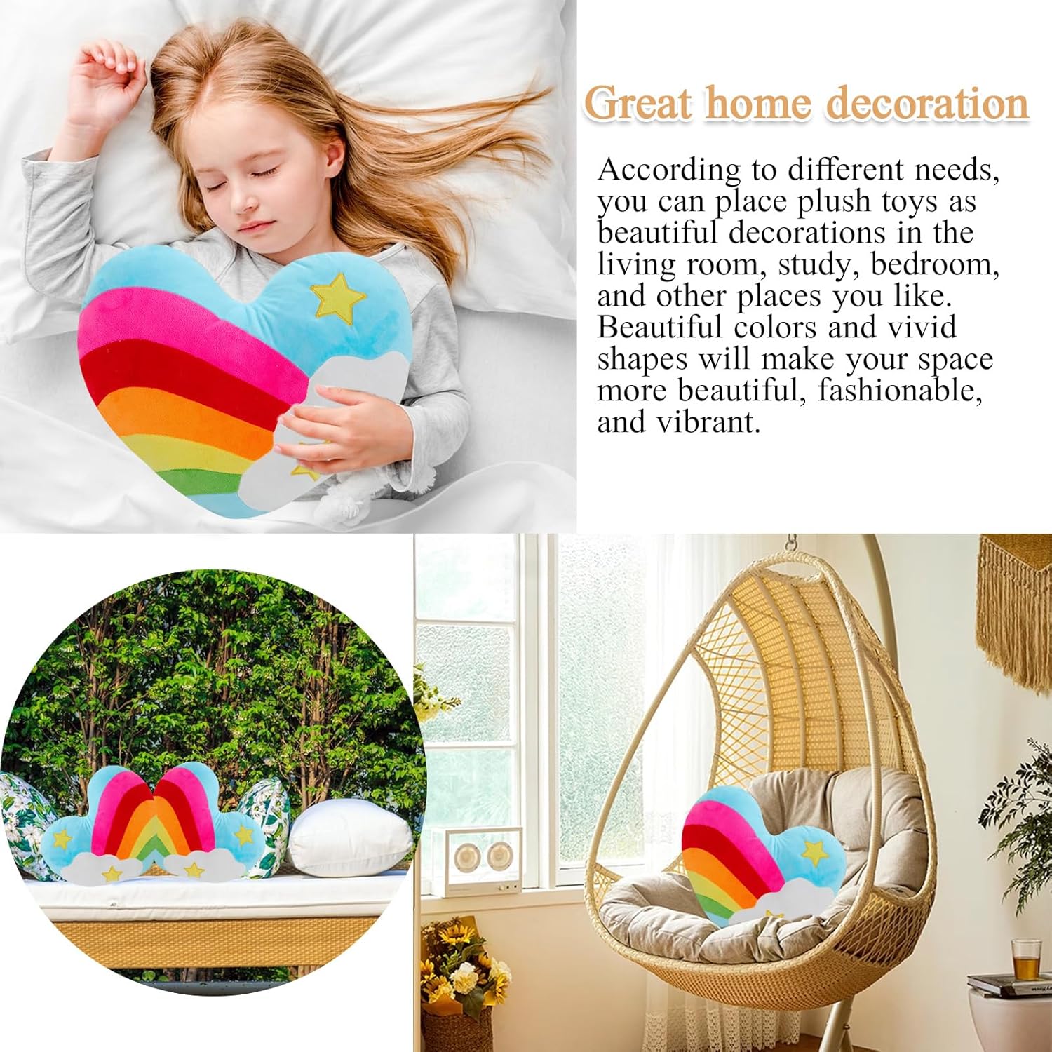 177 X 138 Heart Pillow Plush Toy with Rainbow Pattern