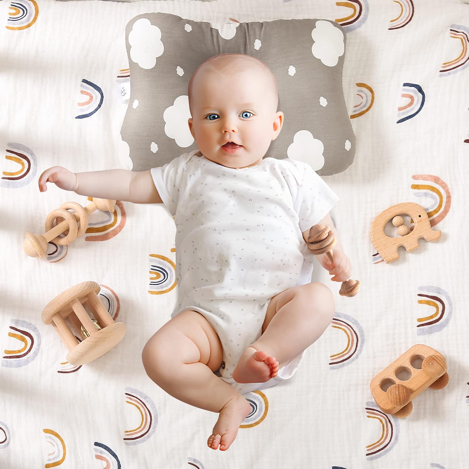 Organic Wooden Baby Rattle Montessori Bell Roller Toy