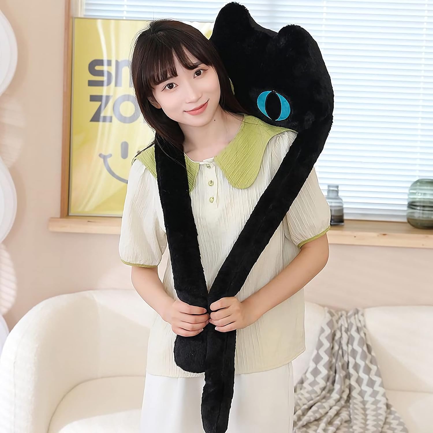 Long Cat Plush Pillow 39 Kawaii Black Cat Stuffed Animal Toy