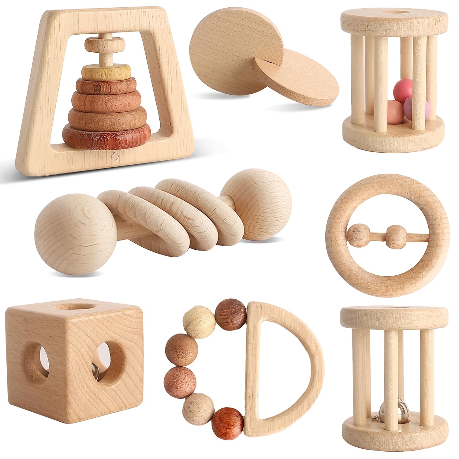 MLYEY Wooden Baby Toy Set 8pcs Montessori Toys for Infants