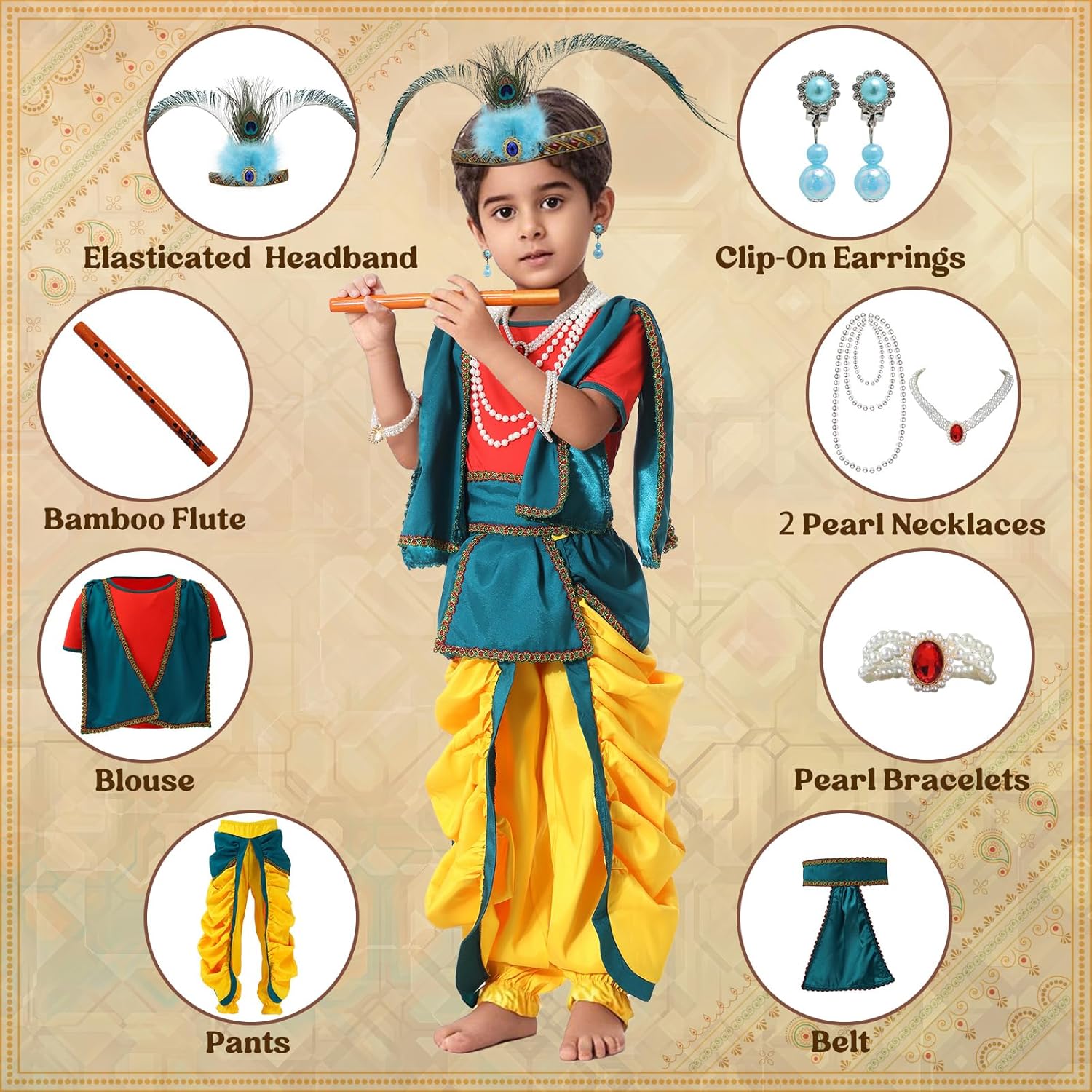 Ezuwail Krishna Costume for Baby Boy with Dhoti and Kurta Set