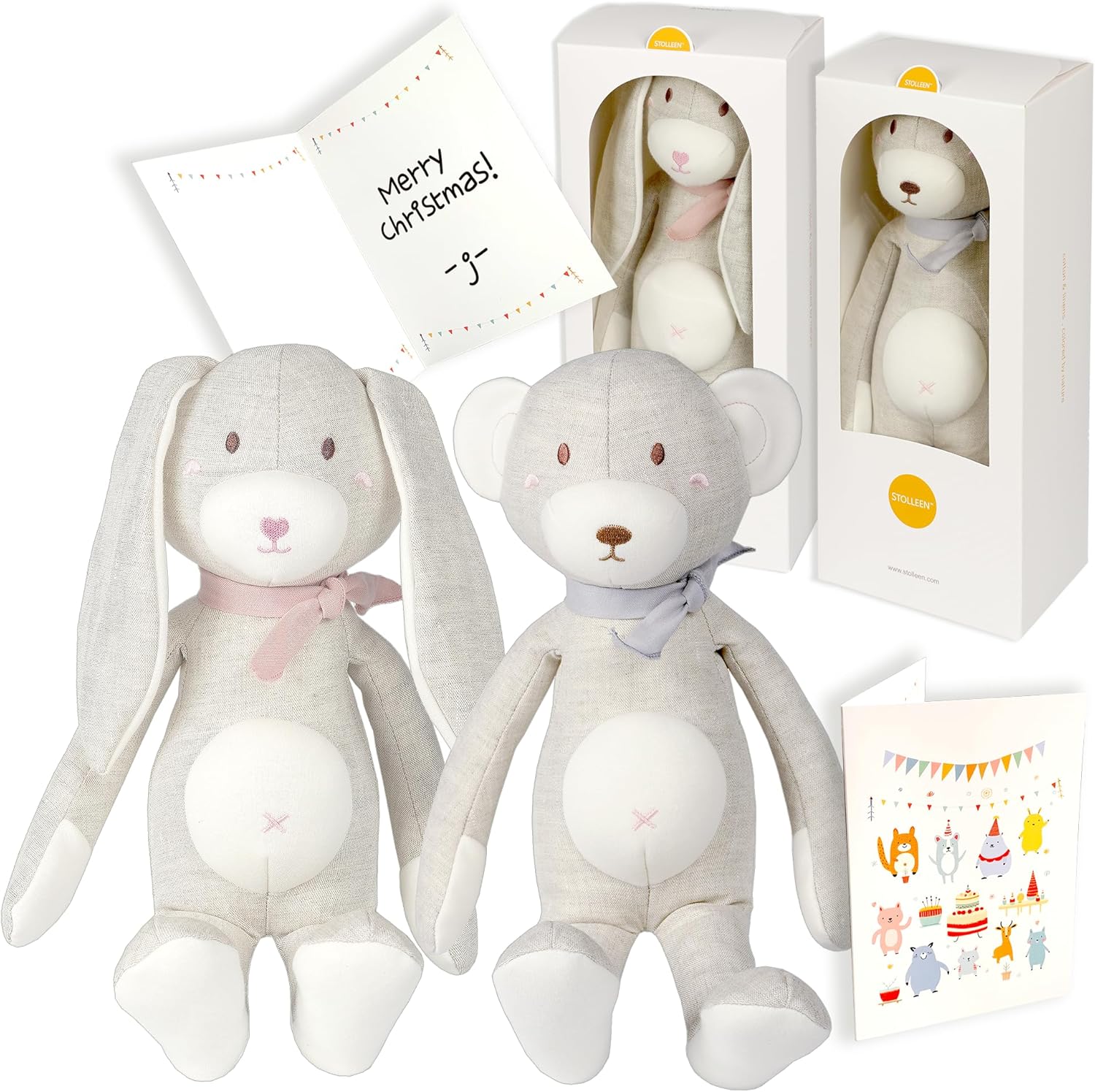 STOLLEEN 2pcs Cute Teddy Bear Bunny Stuffed Animal Set