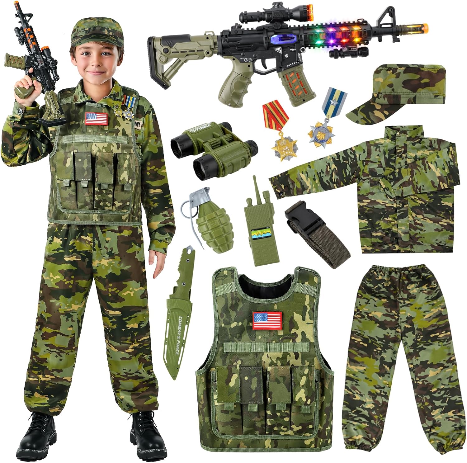 Metemot Kids Army Costume Set for Halloween
