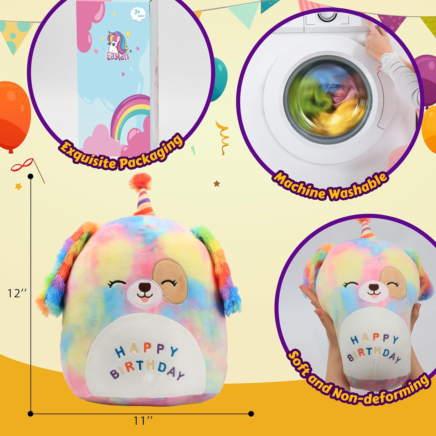 Easfan 12 Rainbow Birthday Dog Plush Pillow 1