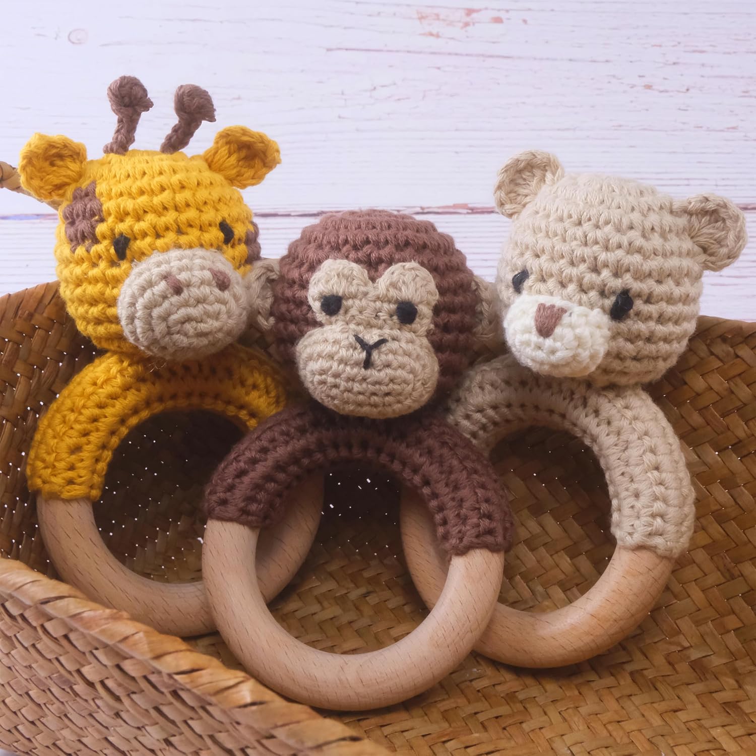 Joliecraft Brown Monkey Wooden Rattle with Teether