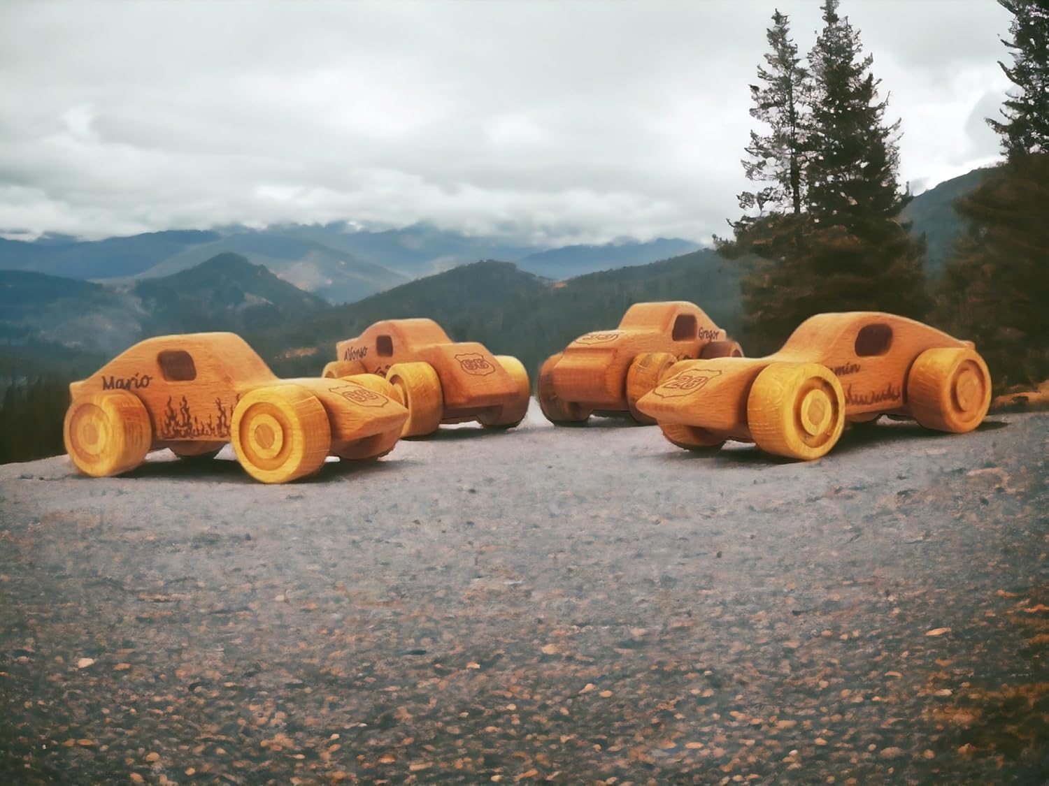Personalized 4 Pcs Wooden Toy Cars For Toddlers 1-3