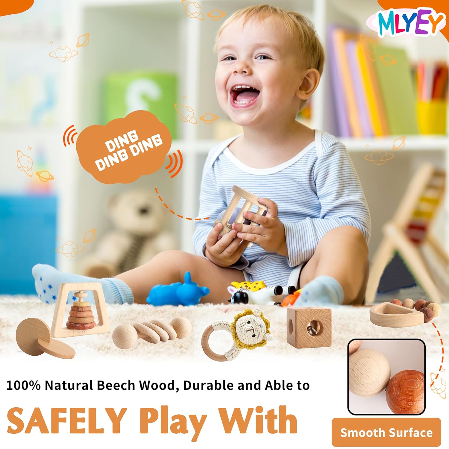 MLYEY 7PCS Wooden Montessori Toy Set for Babies 12-36 Months