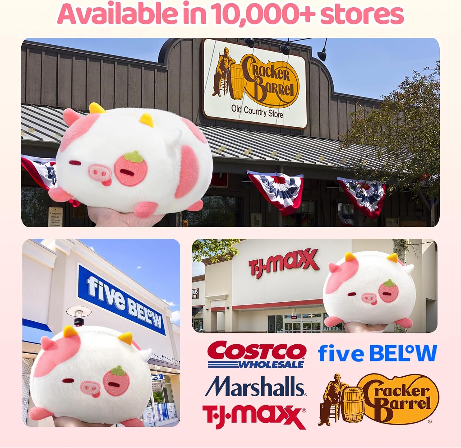 Strawberry Cow Plush Pillow - 8 Inch Cute Stuffed Animal