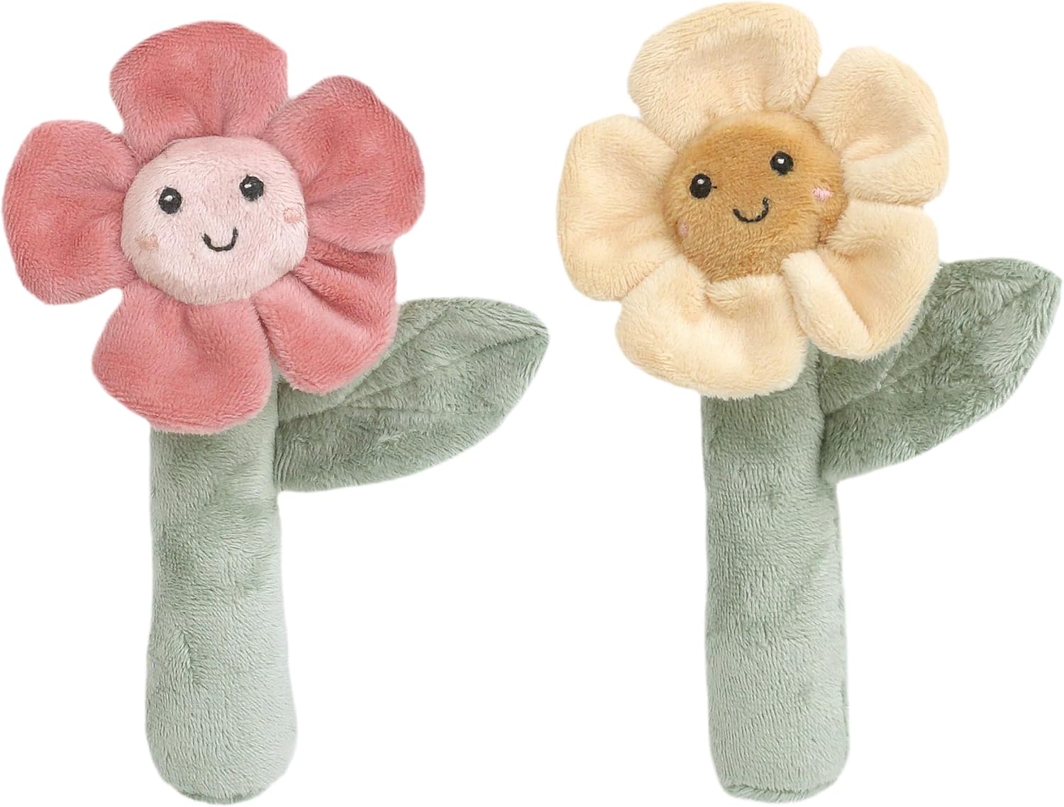 MON AMI Flower Rattle Set of 2 6 Inch Soft Plush Toys
