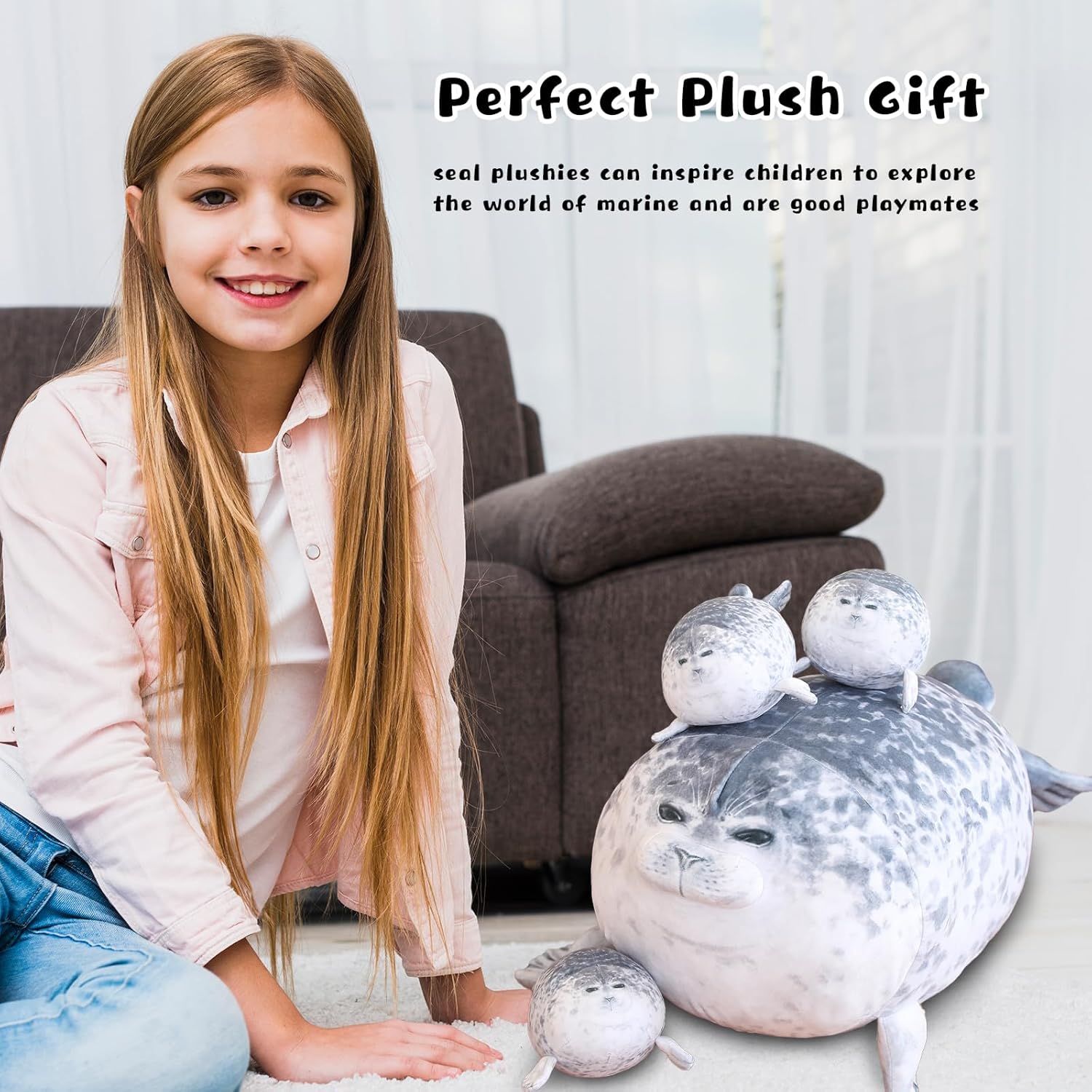 Chubby Blob Seal Pillow with 4 Baby Plushies