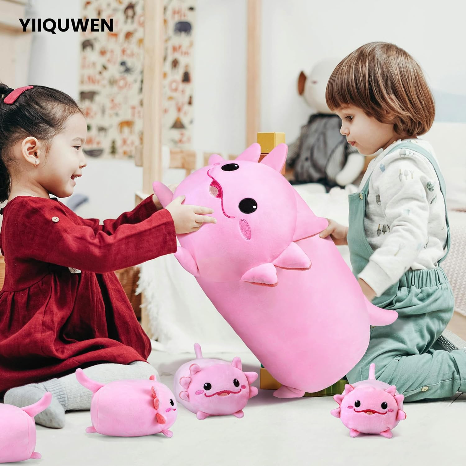 YIIQUWEN Axolotl Plush Family Set with 4 Baby Pillows