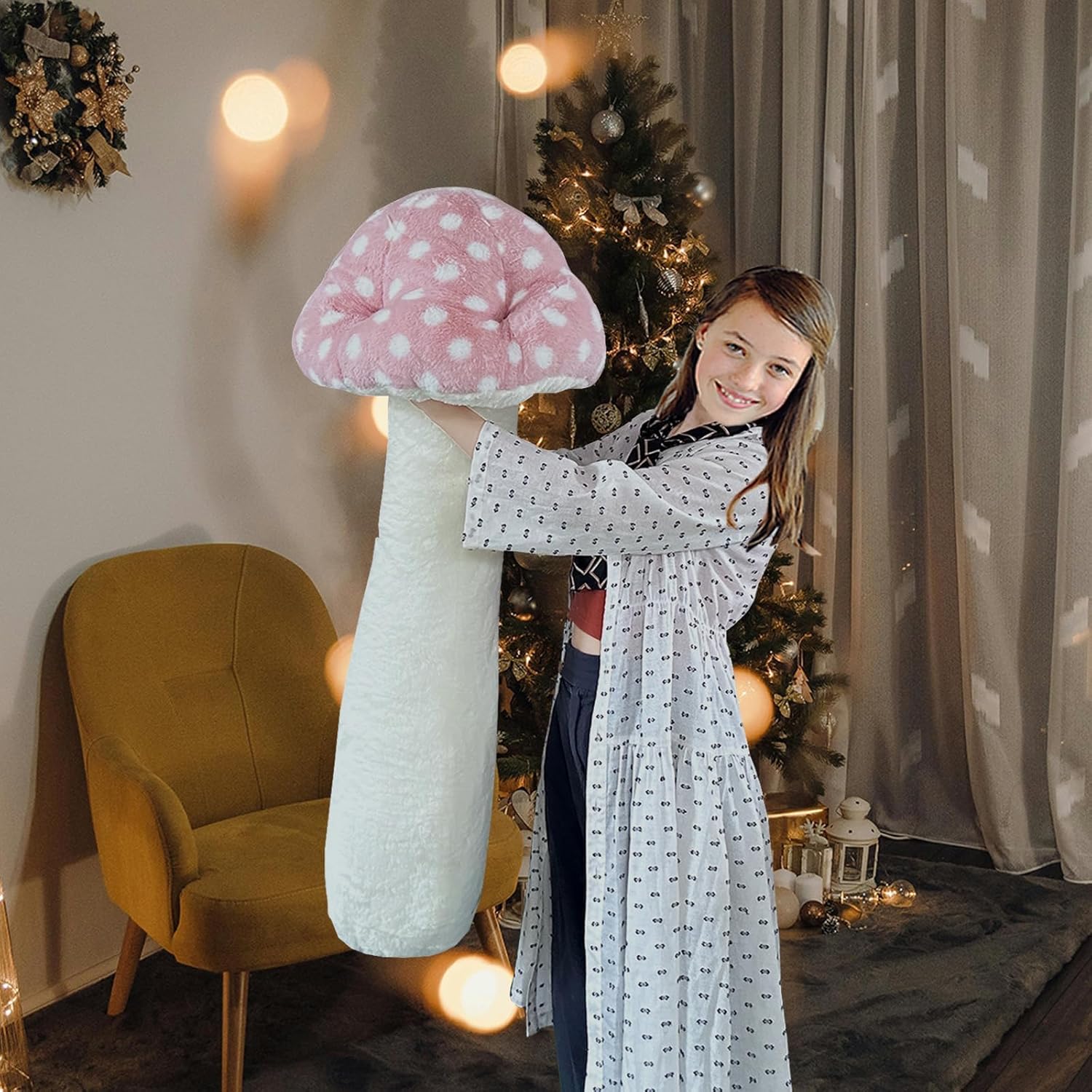 Hofun4U Mushroom Plush Pillow - 39 Inch Pink Stuffed Decorative Pillow