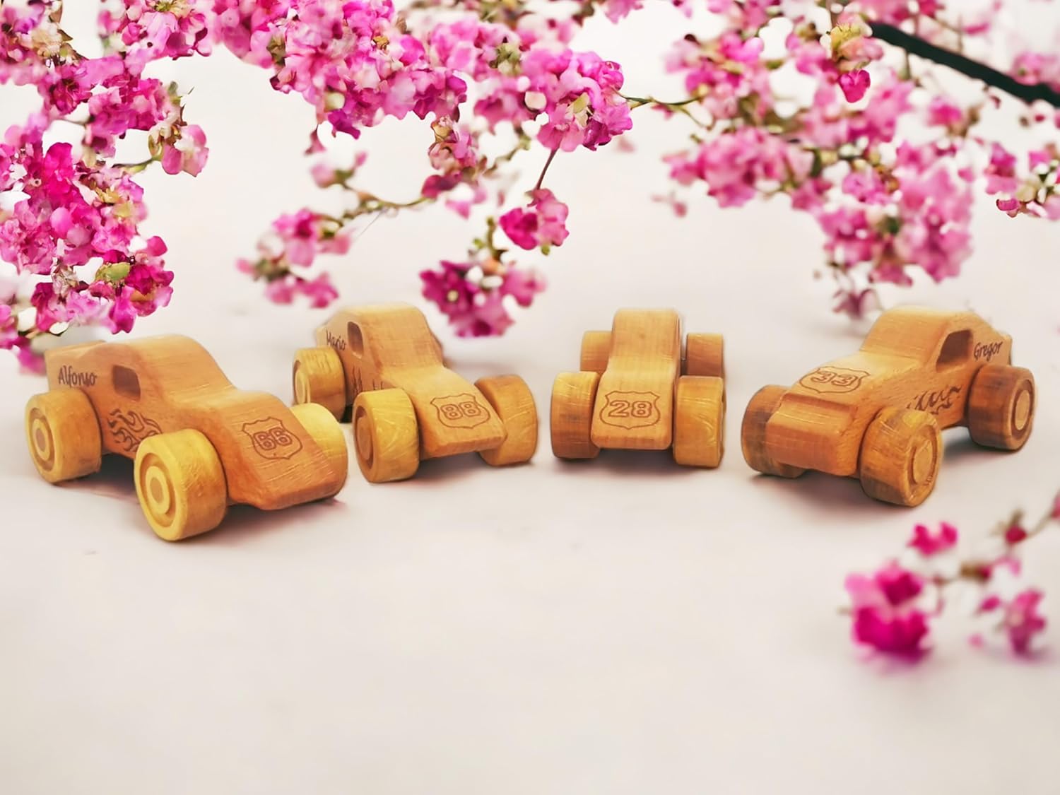 Personalized 4 Pcs Wooden Toy Cars For Toddlers 1-3