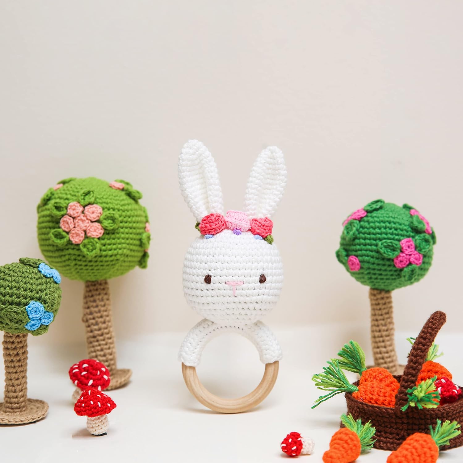 Bunny Rattles Toy for Toddlers Handmade Woolen with Safety Testing