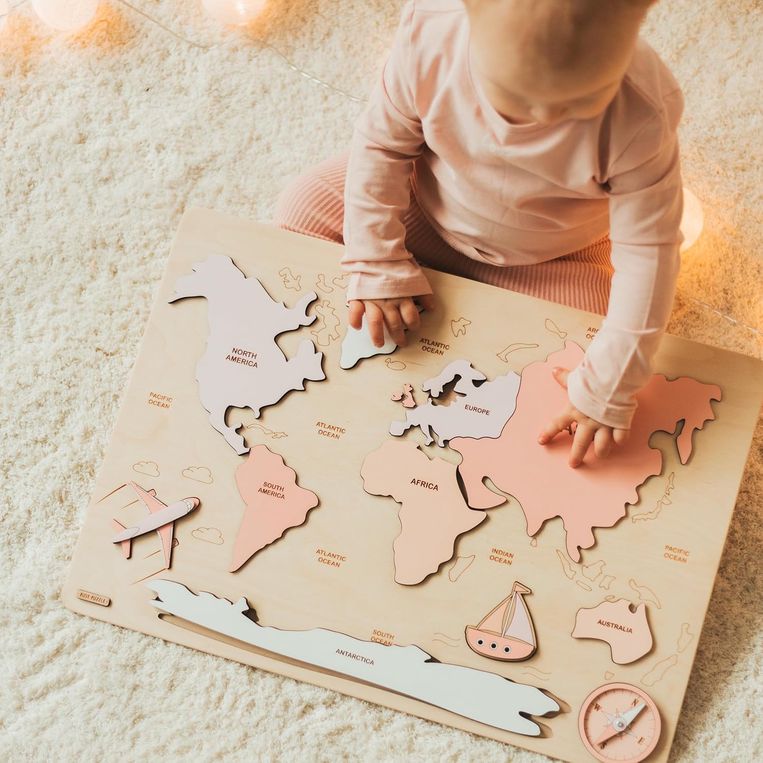 Kids Wooden World Map Puzzle Montessori Toy 1