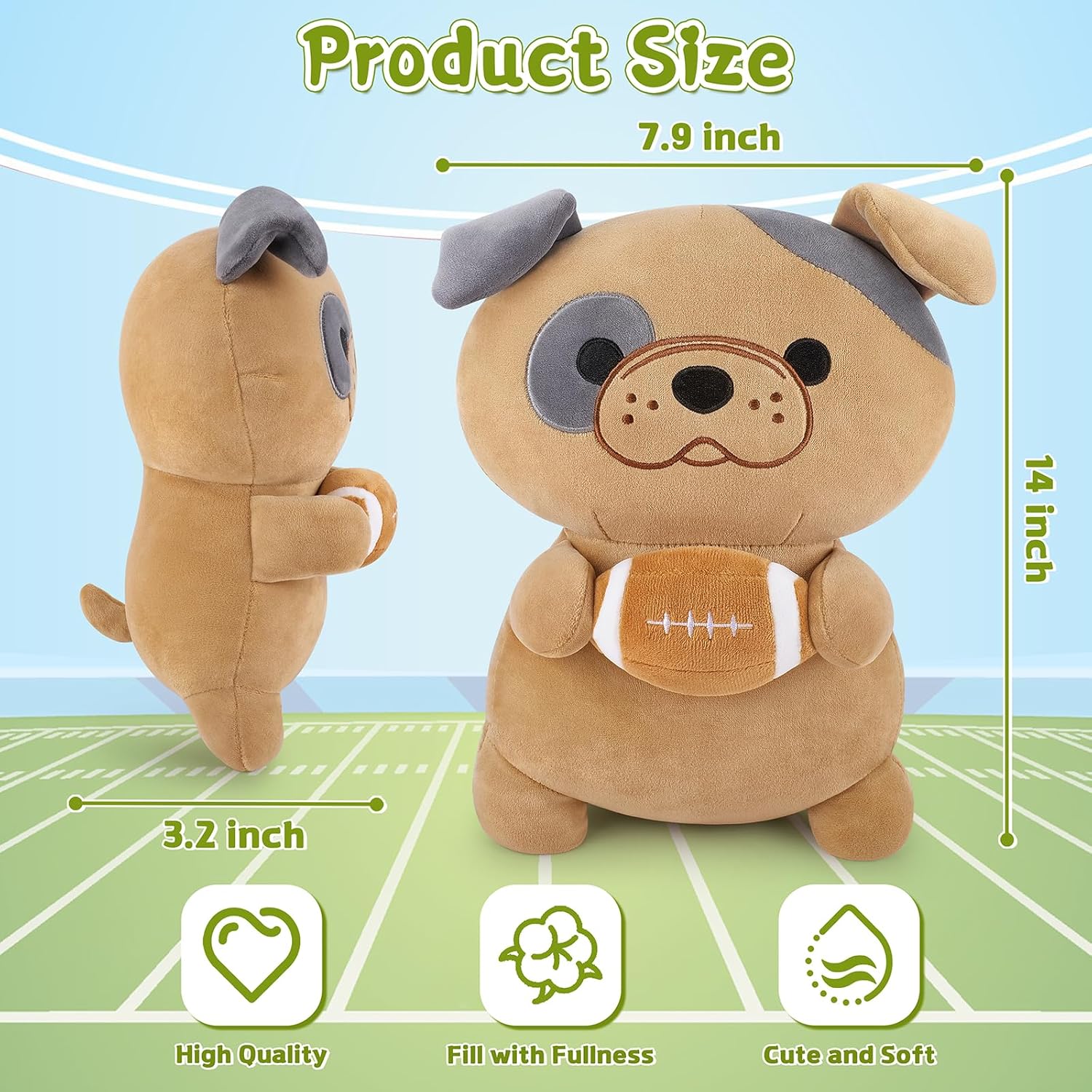 Achwishap French Bulldog Plush Pillow with Rugby 14 Inch Cute Stuffed Animal