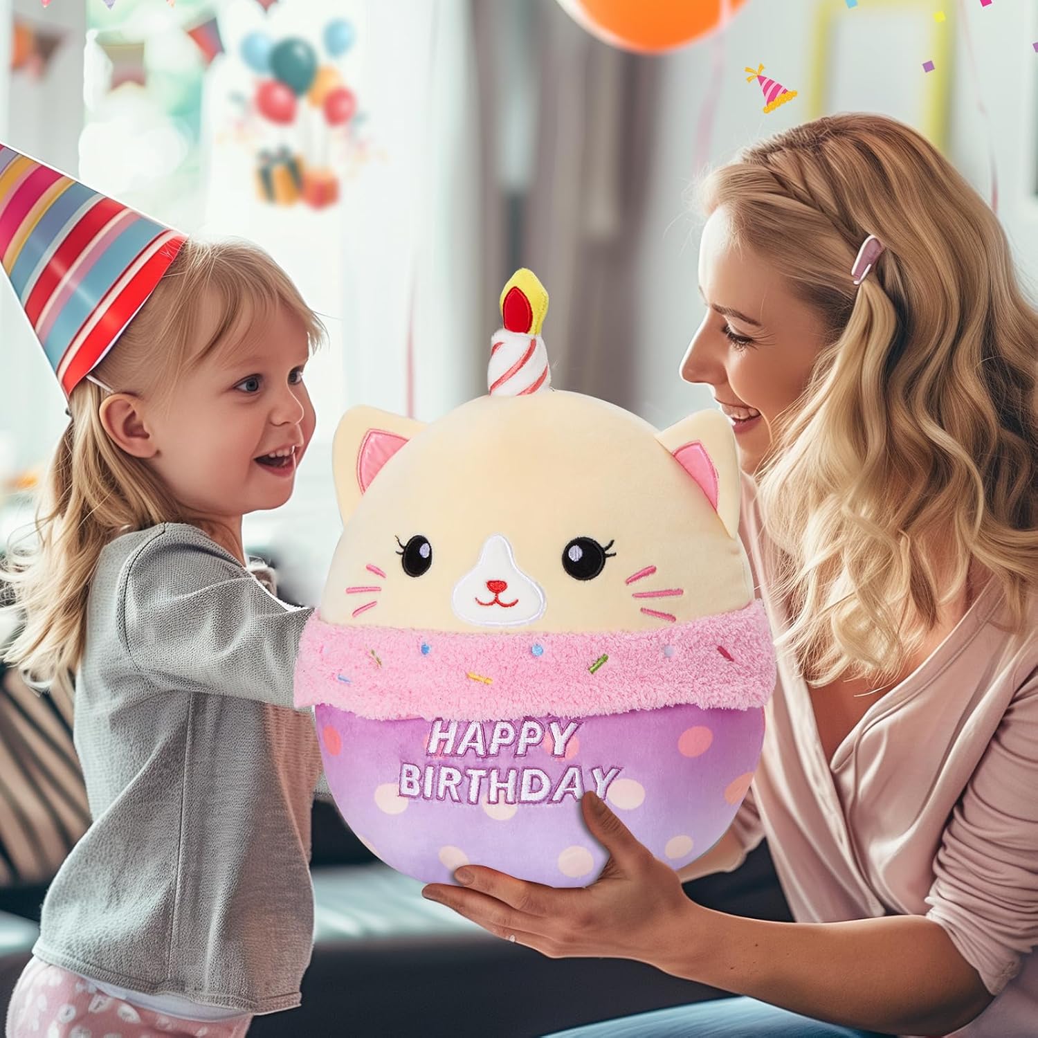 Athionsu 14 Inch Birthday Cat Plush Pillow