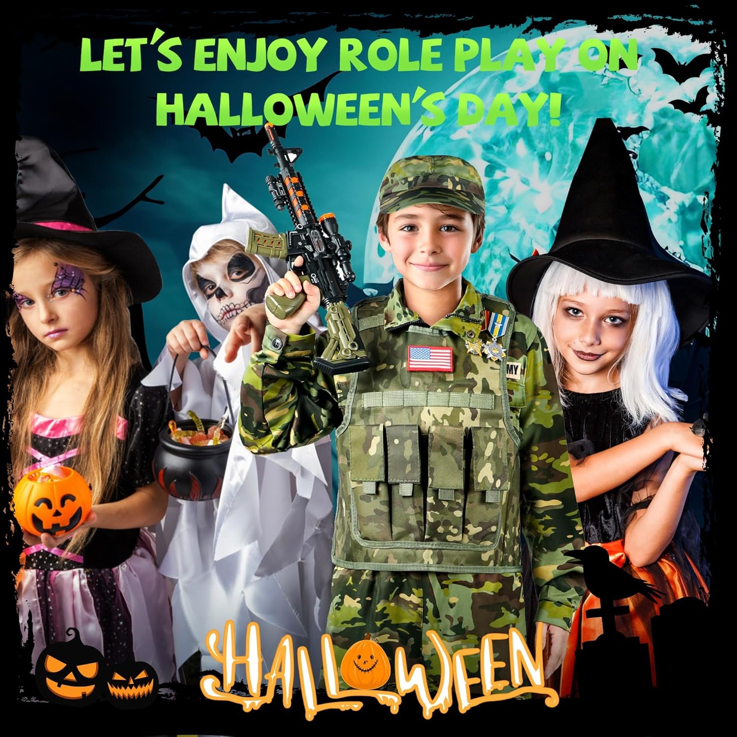 Metemot Kids Army Costume Set for Halloween