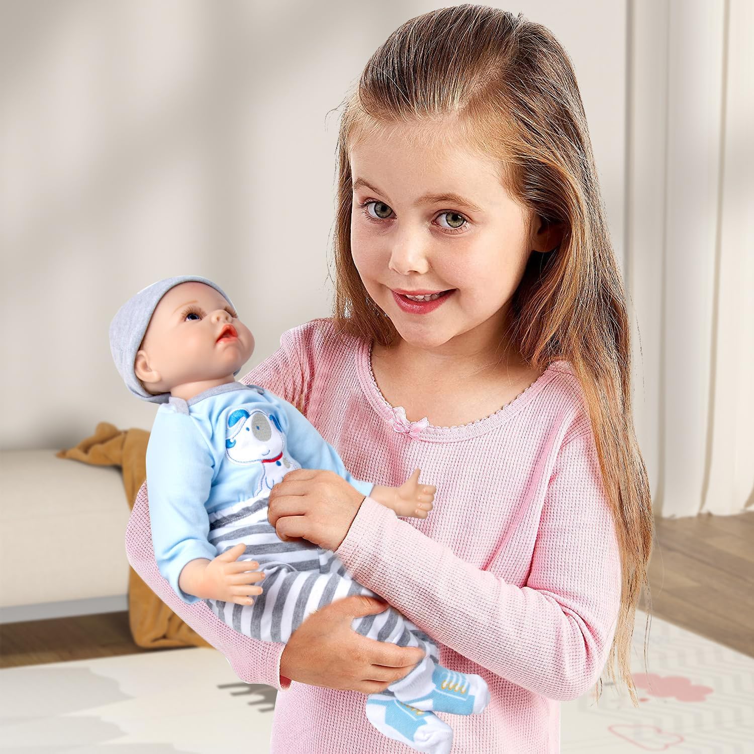PEDOLLTREE Blue Puppy Reborn Baby Doll 11 Pcs Outfit Set