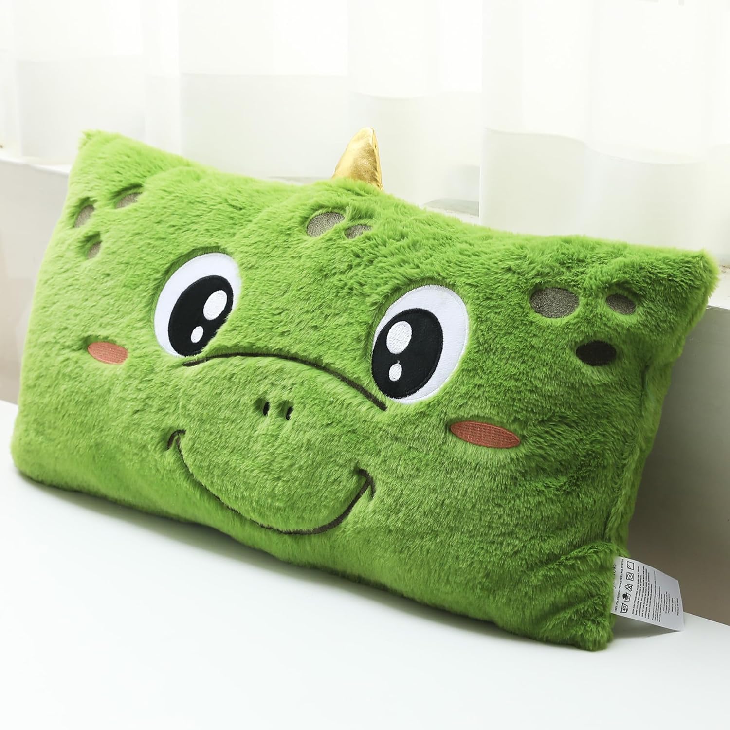 Snugtown Dinosaur Plush Lumbar Pillow - 12x24 Inches Green