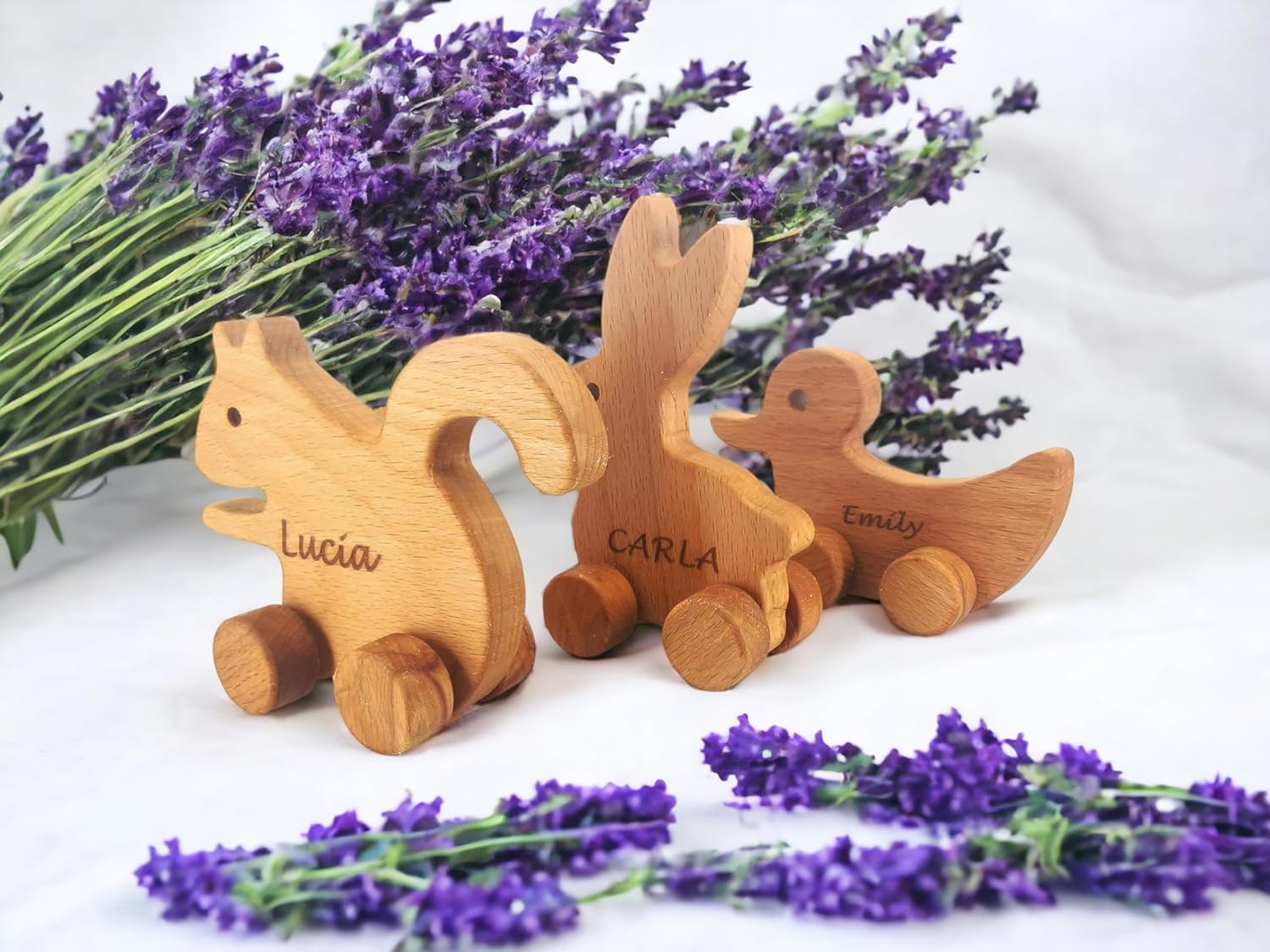 Personalized Wooden Animal Push Toy Car Set