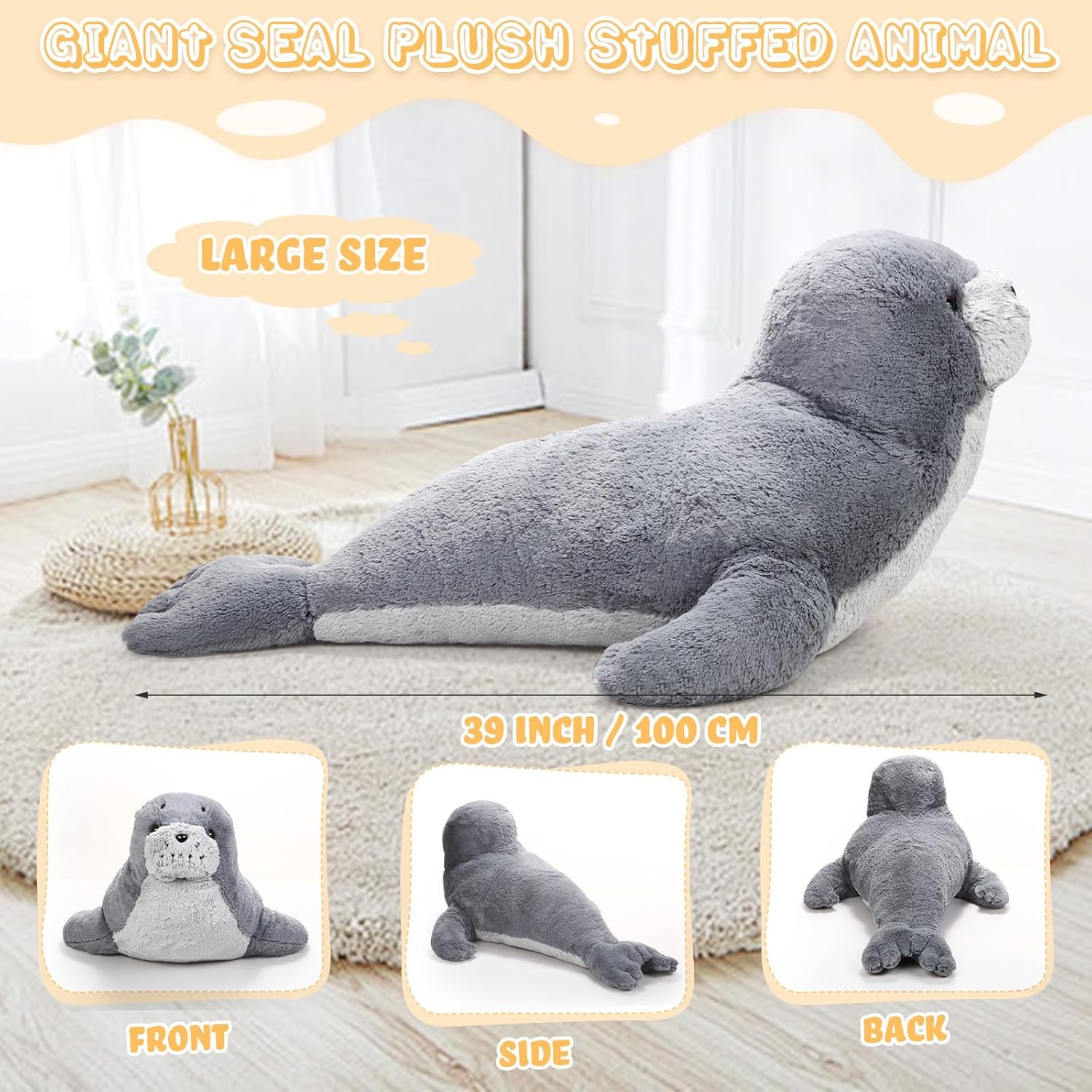39 Inch Giant Seal Plush Stuffed Animal Cuddle Toy