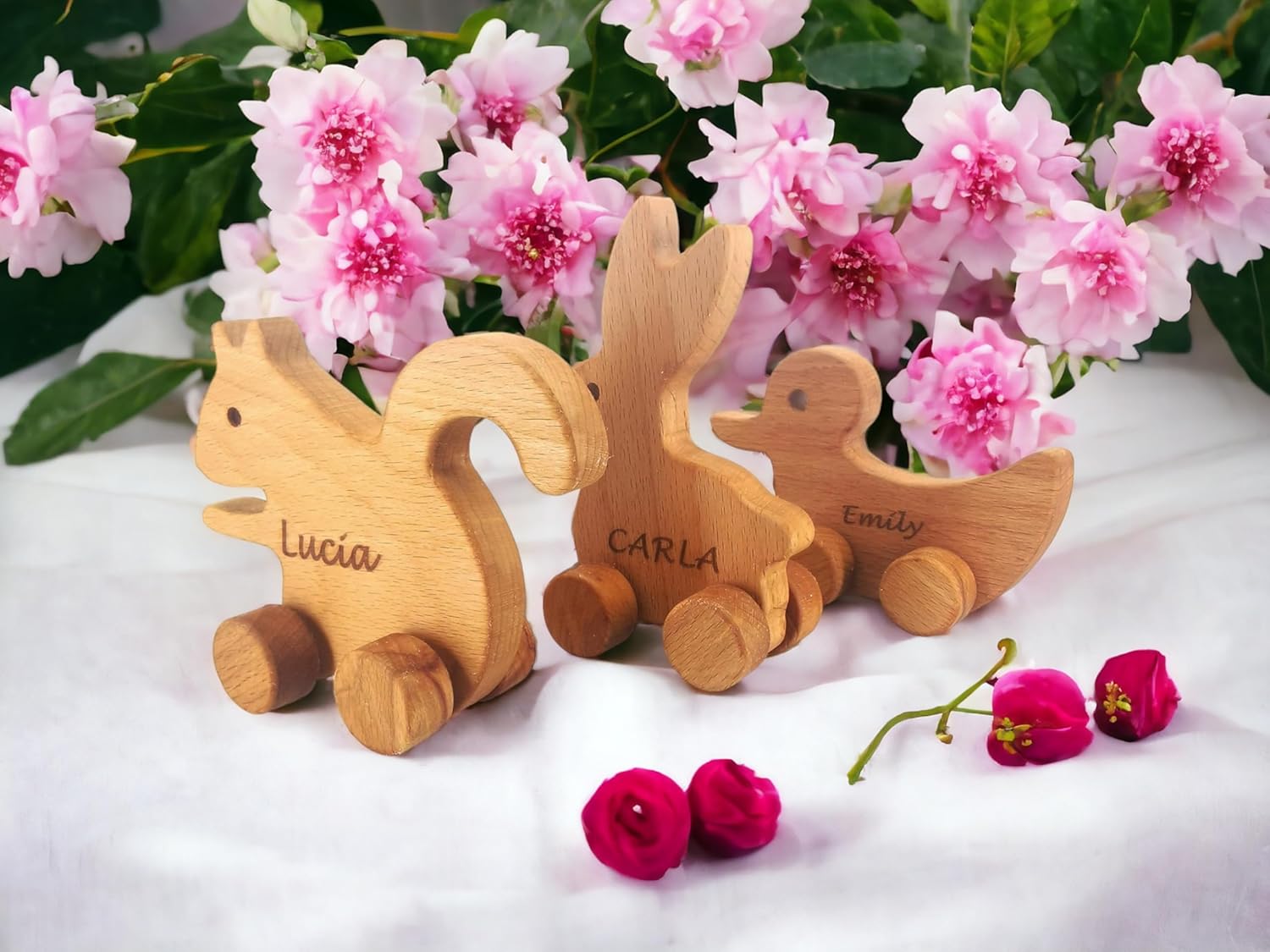 Personalized Wooden Animal Push Toy Car Set