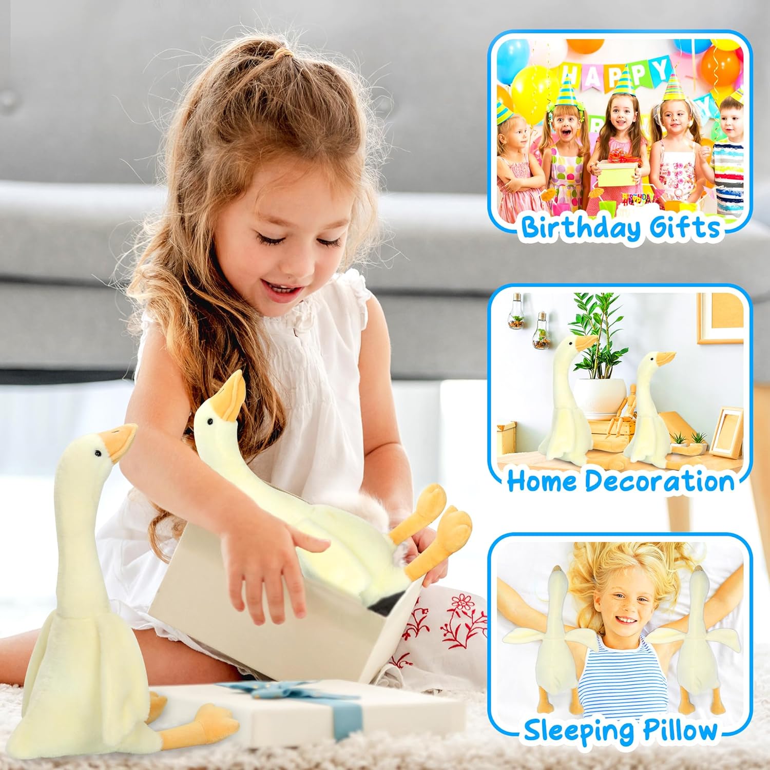 Soft White Goose Plush Toy Pillow for Kids
