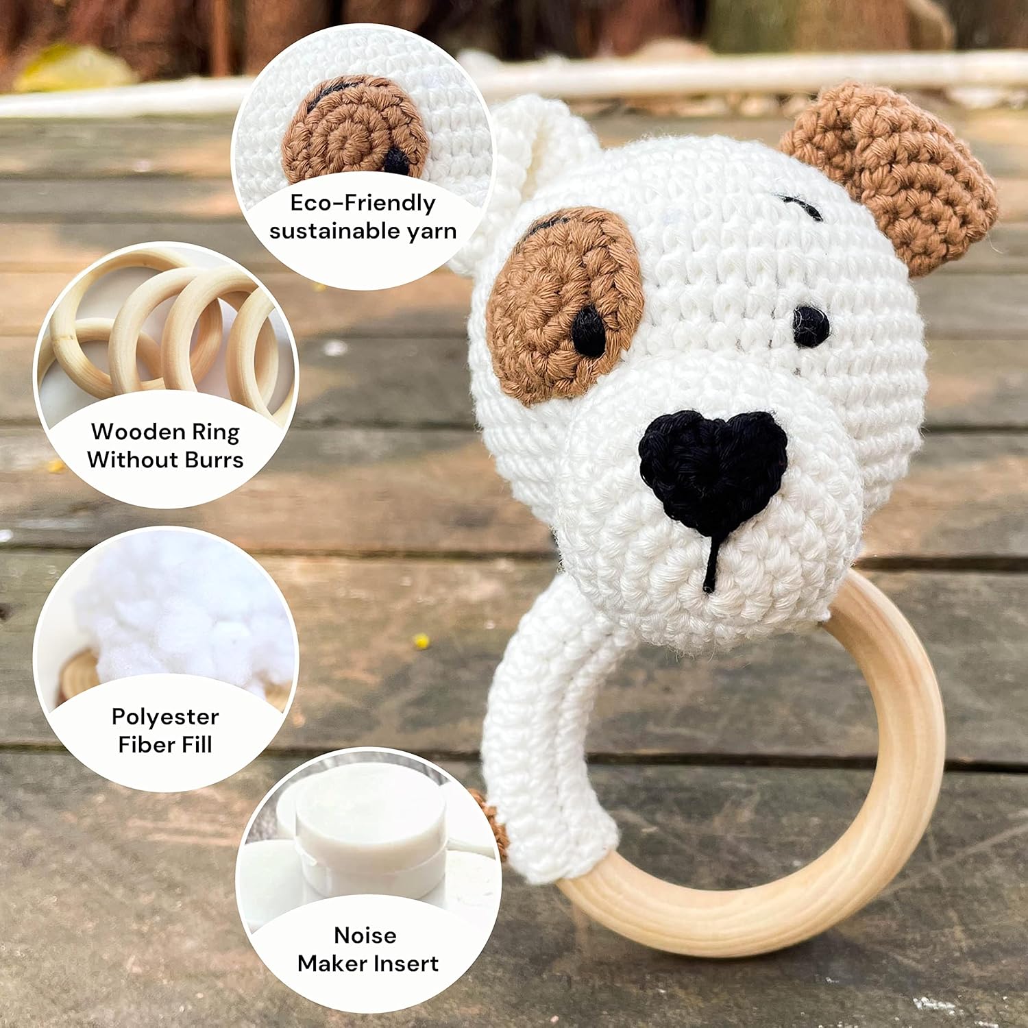 Bunny Rattles Toy for Babies Handmade Woolen Rattle with Safe Wood