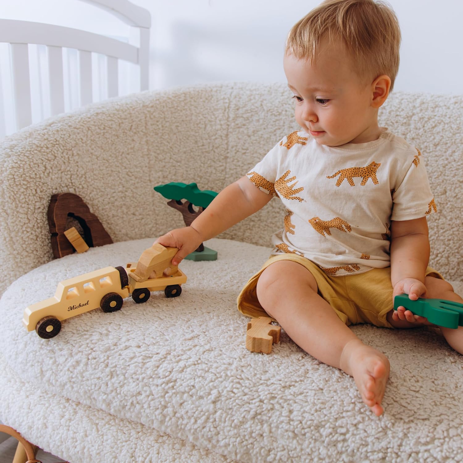 Personalized Wooden Car Dinosaur Play Set for Kids
