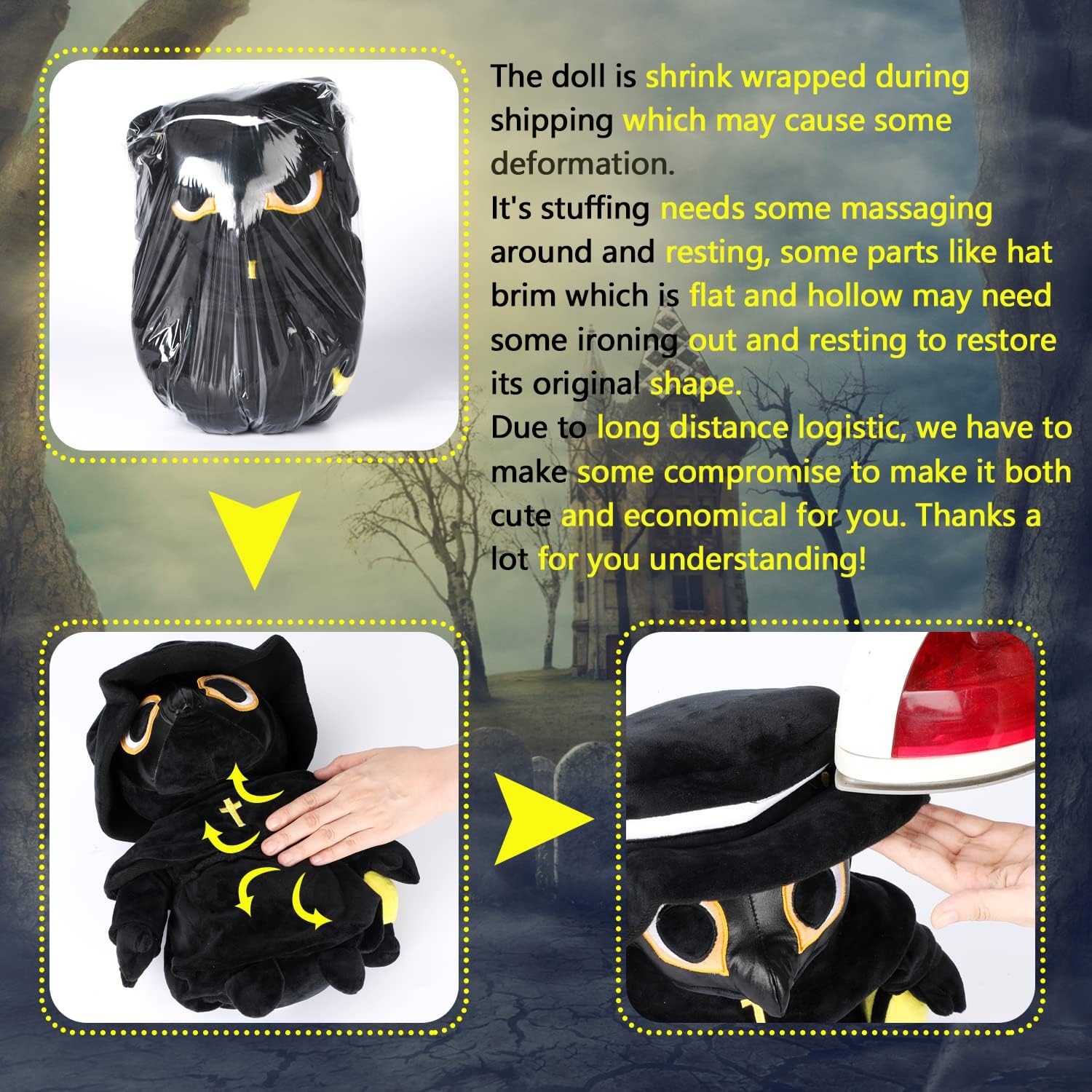 AULUDA Plague Doctor Plush Pillow 16 Inch Weighted Hug Toy