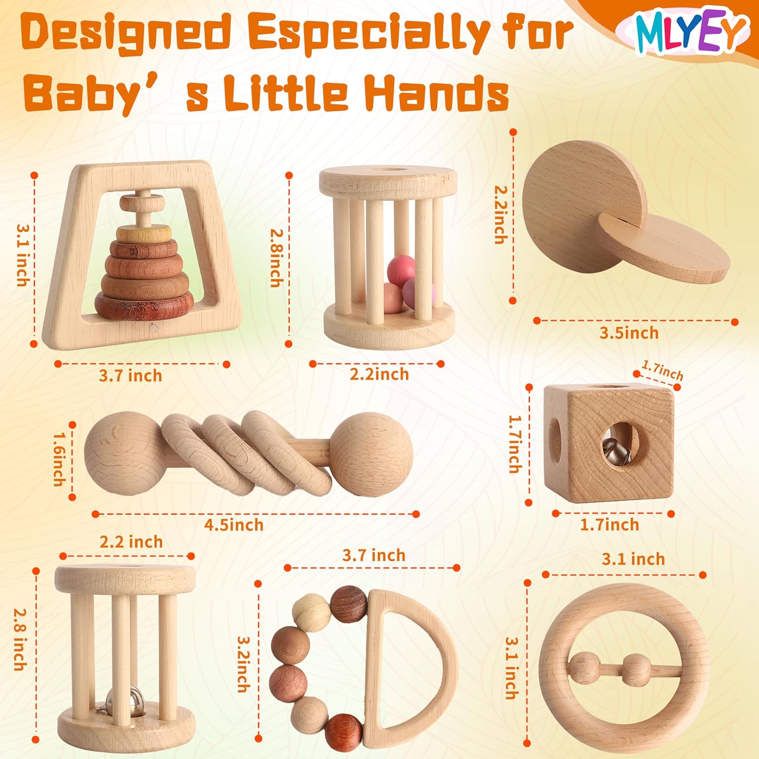 MLYEY Wooden Baby Toy Set 8pcs Montessori Toys for Infants