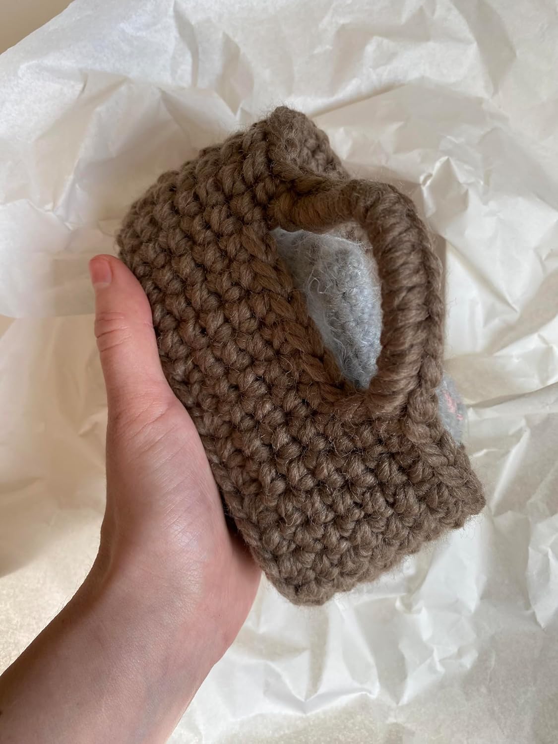 Fluffy Sleeping Kitten Grey Toy Crib Safe Crochet Kitten