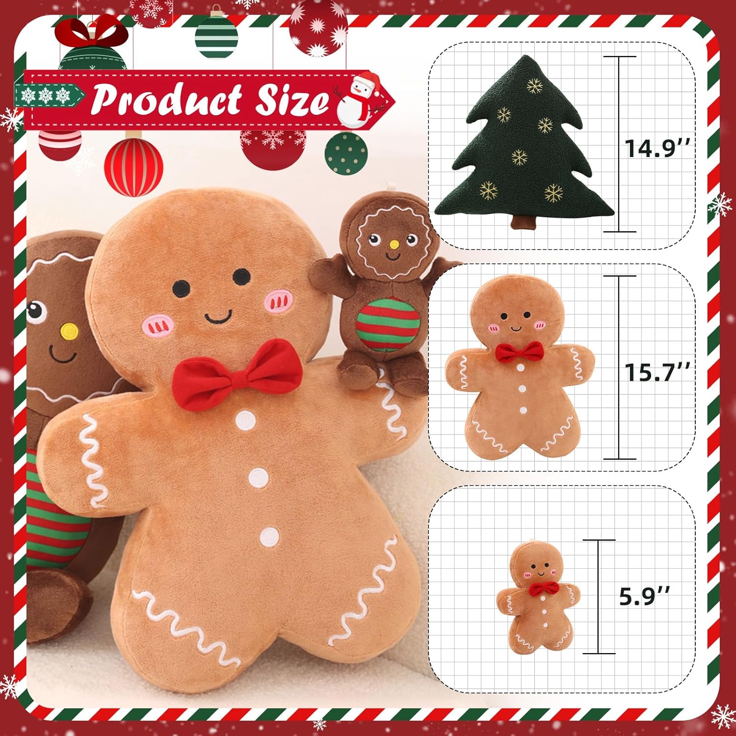 Christmas Gingerbread Man Plush Pillow Decor 1