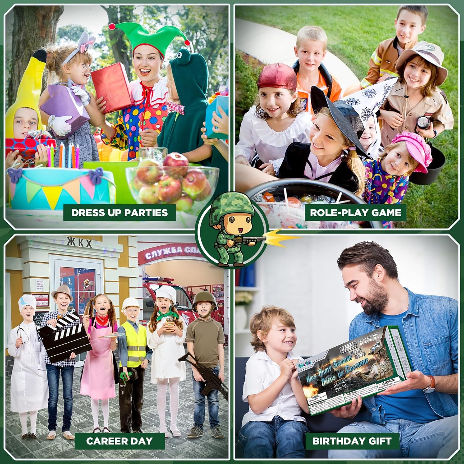 GIFTINBOX Kids Army Costume Set Halloween 3-12
