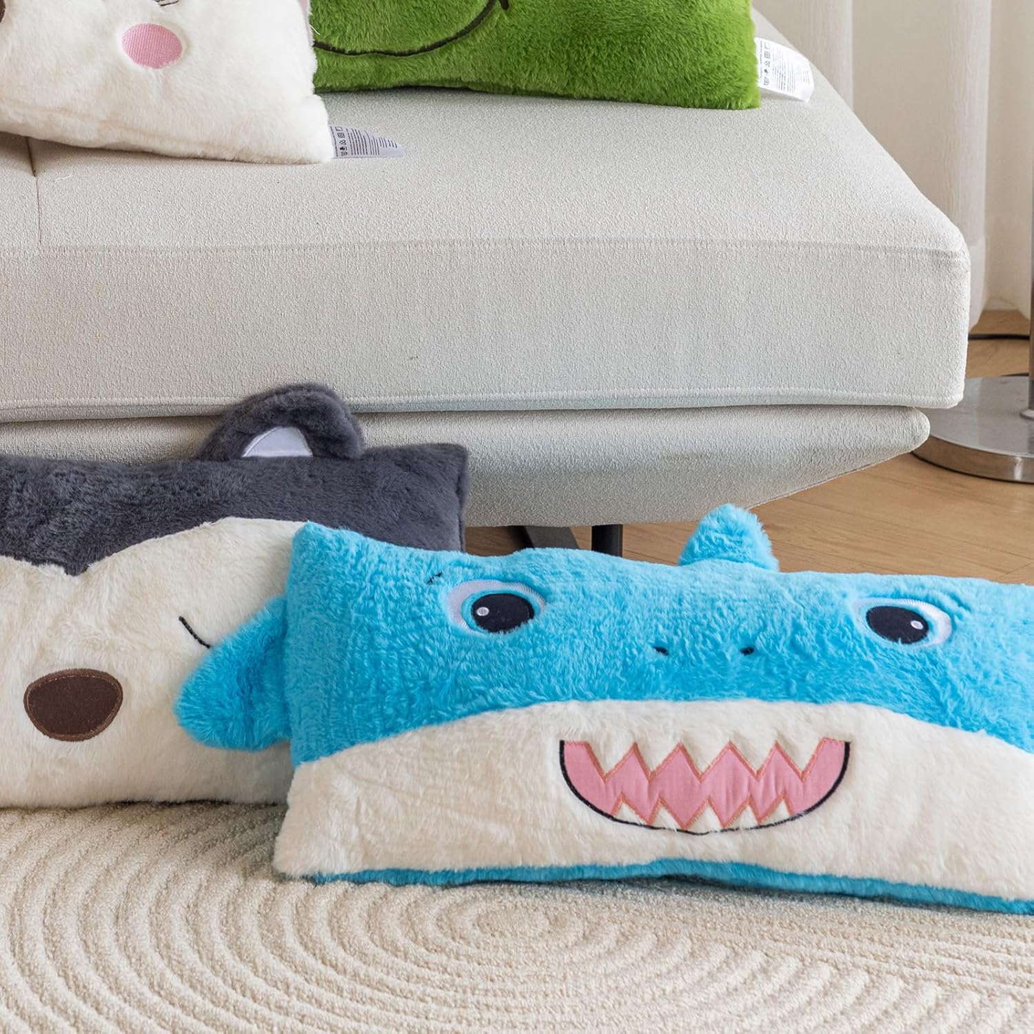 Snugtown Shark Plush Lumbar Pillow 12 x 24 Inches Baby Blue