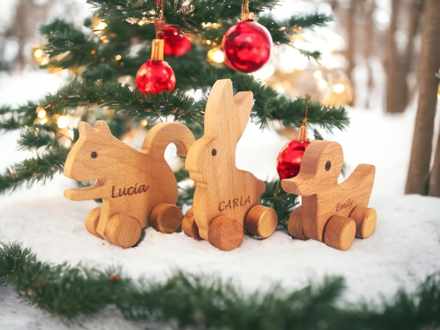 Personalized Wooden Animal Push Toy Car Set