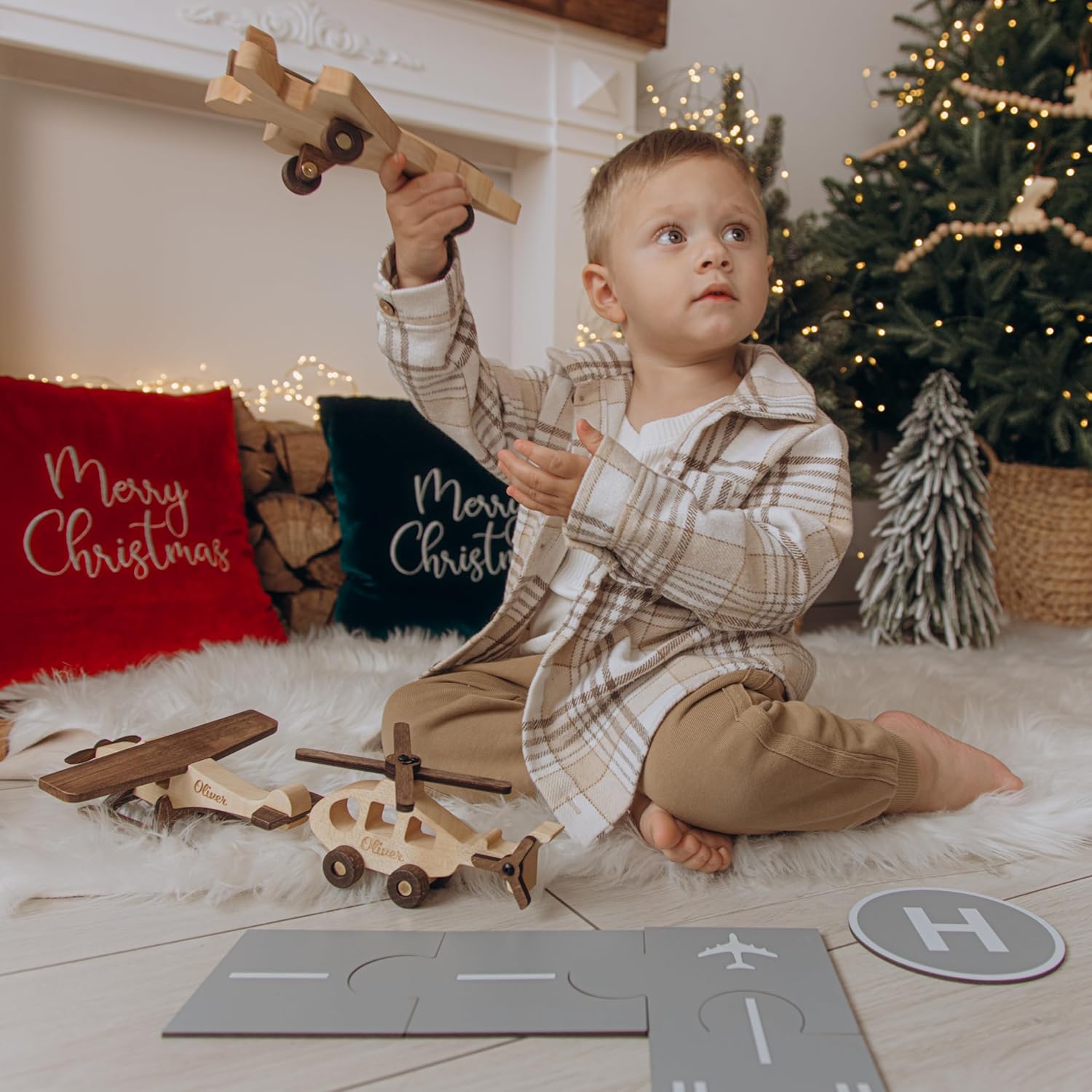 Personalized Wooden Toy Airplanes and Cars for Toddlers