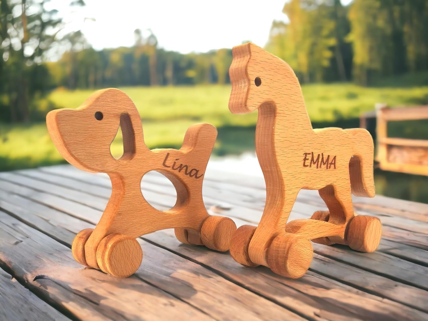 Personalized Wooden Animal Push Toy Set for Kids