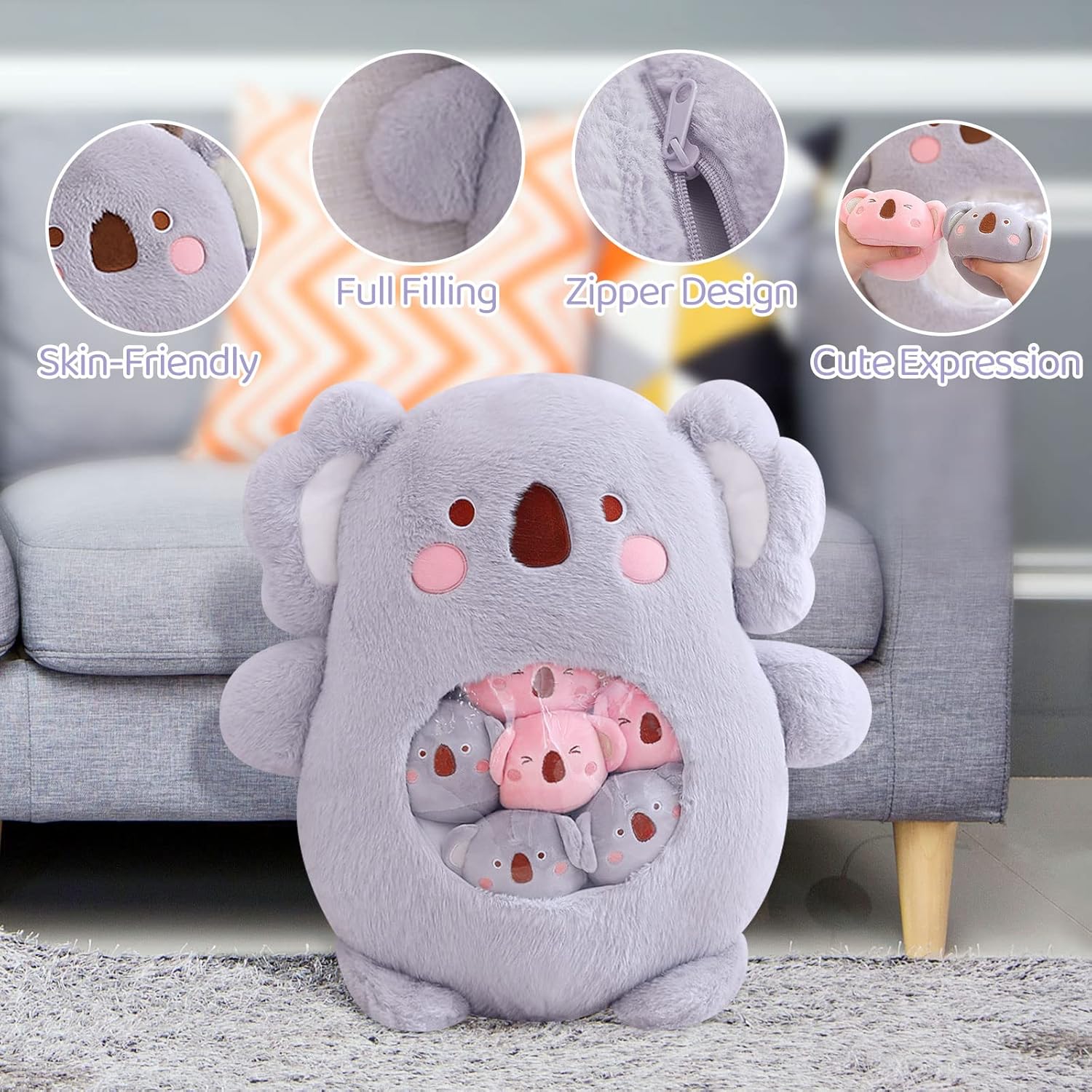 Kawaii Koala Plush Pillow Toy Set - 6 Fluffy Koala Stuffed Animals