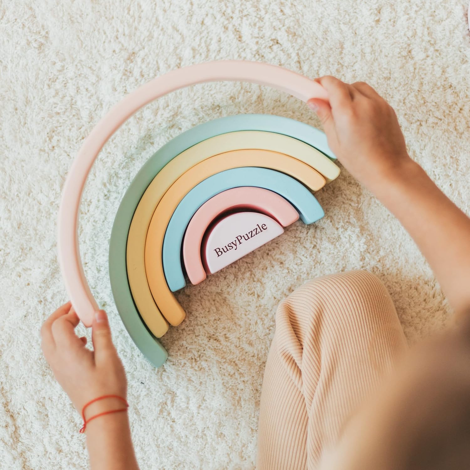 Wooden Stacking Pyramid Rainbow Toy for Toddlers