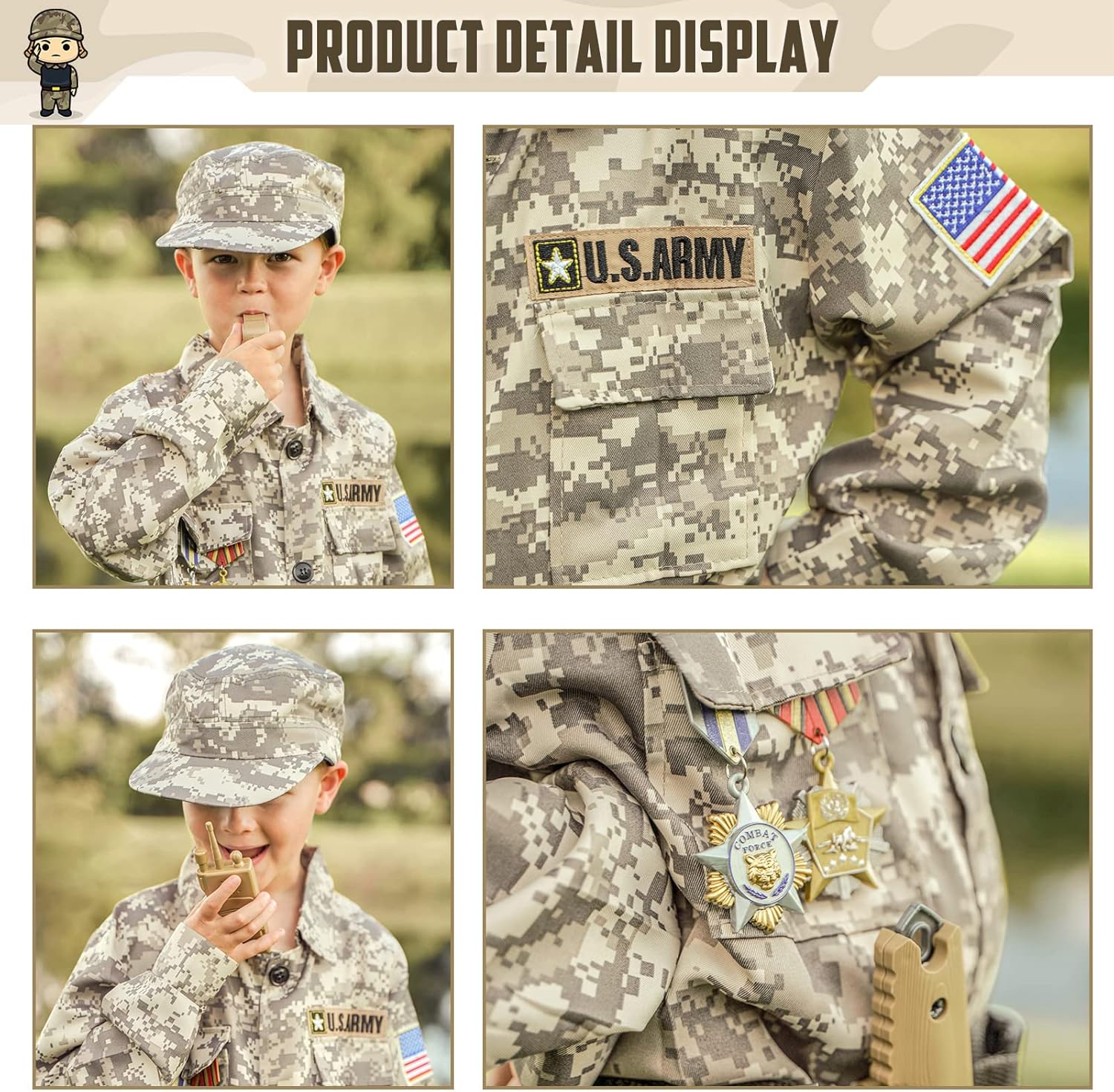 GIFTINBOX Kids Army Soldier Costume Set for Boys 3-12
