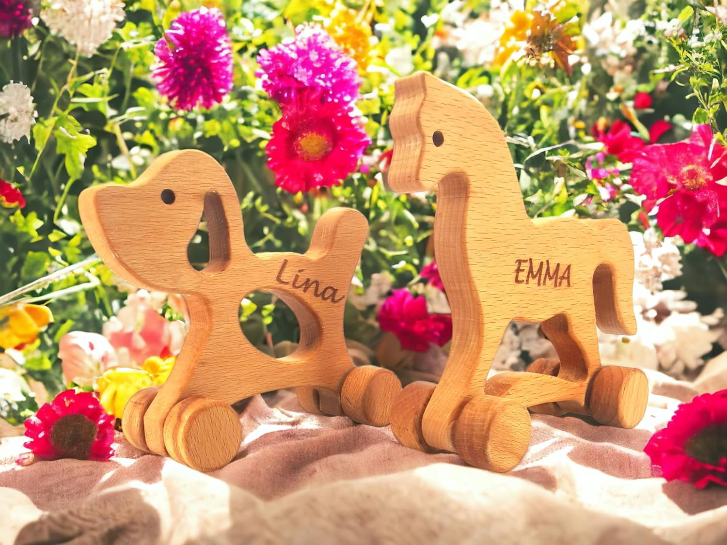Personalized Wooden Animal Push Toy Set for Kids