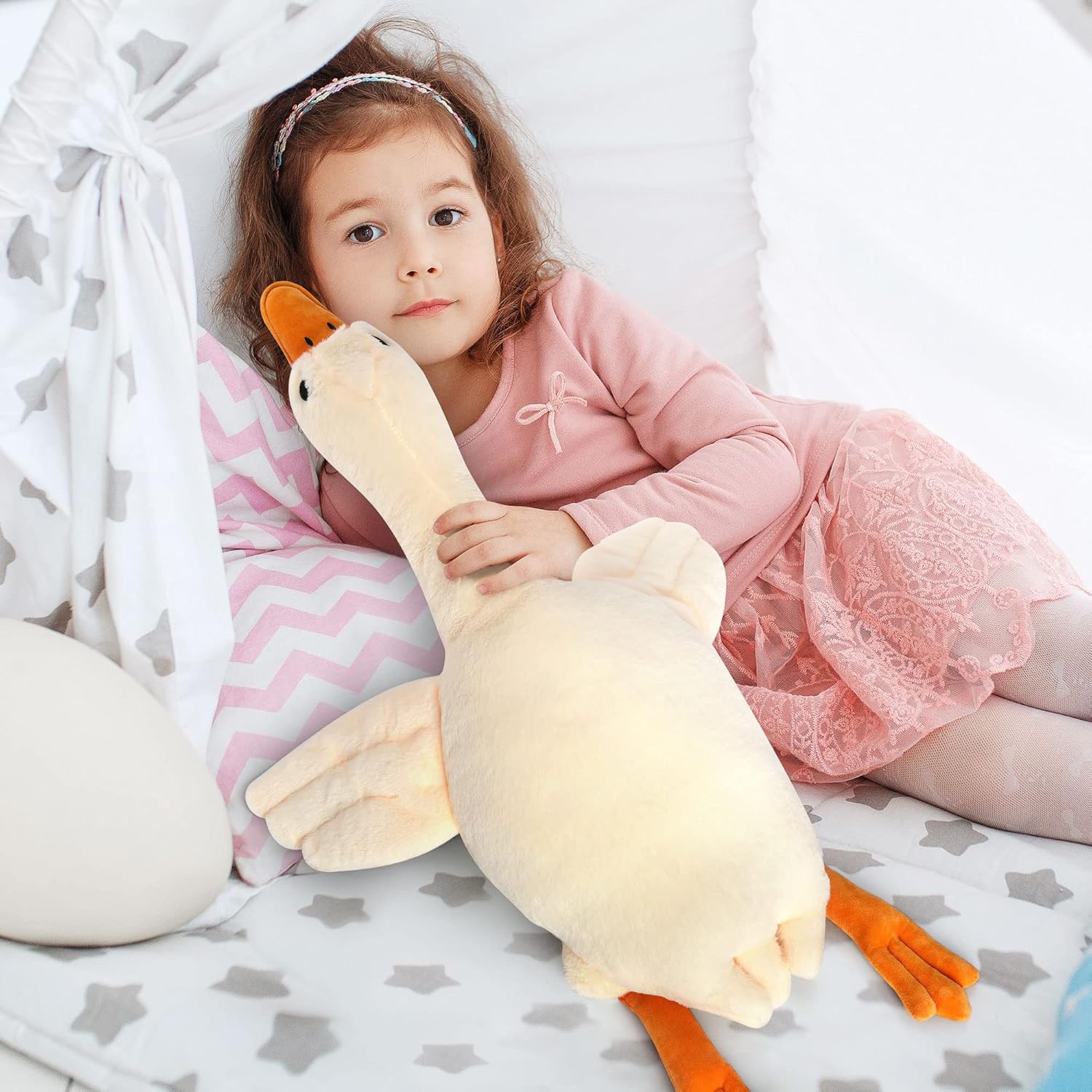 30 Inch White Swan Weighted Plush Pillow Toy