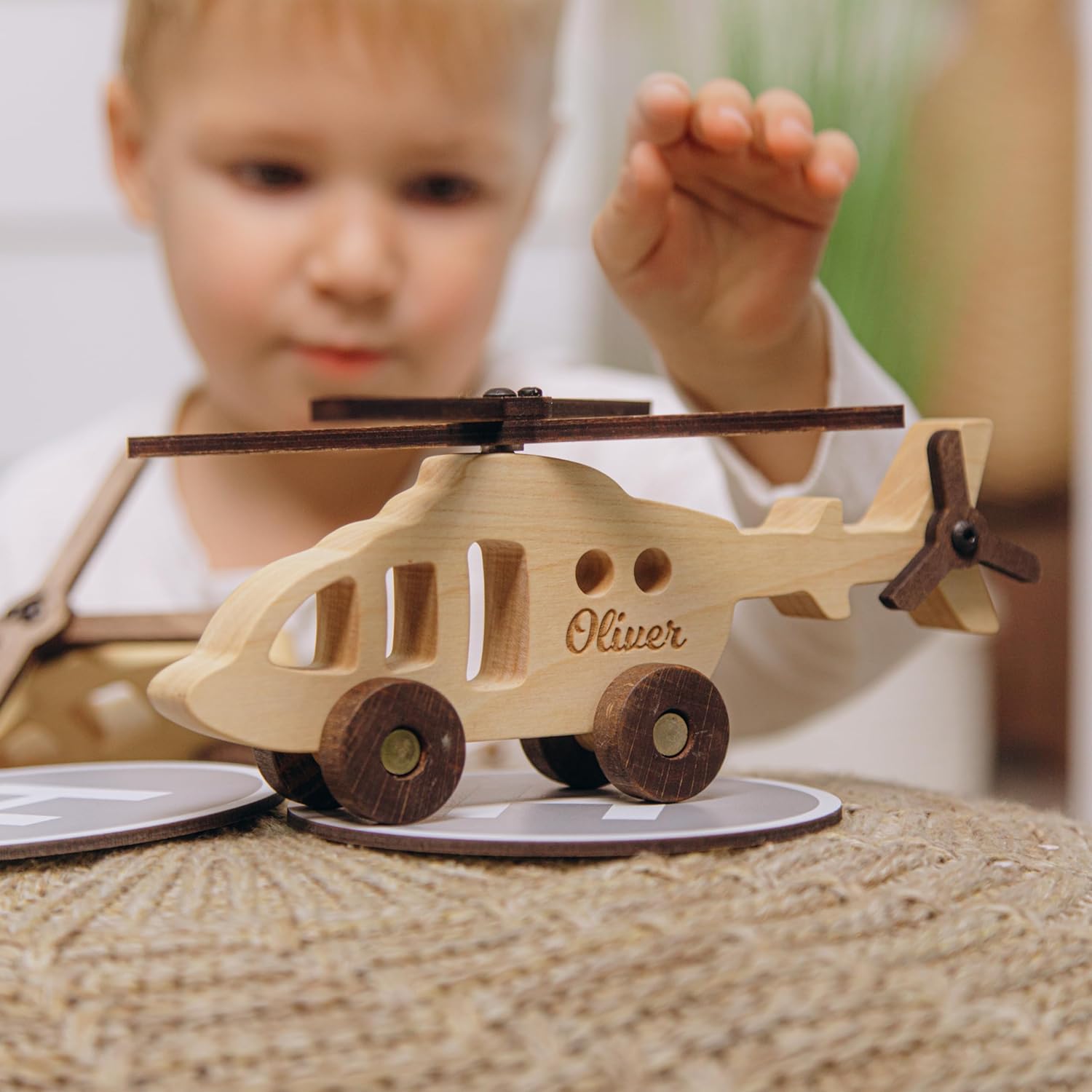 Personalized Wooden Toy Airplanes and Cars for Toddlers