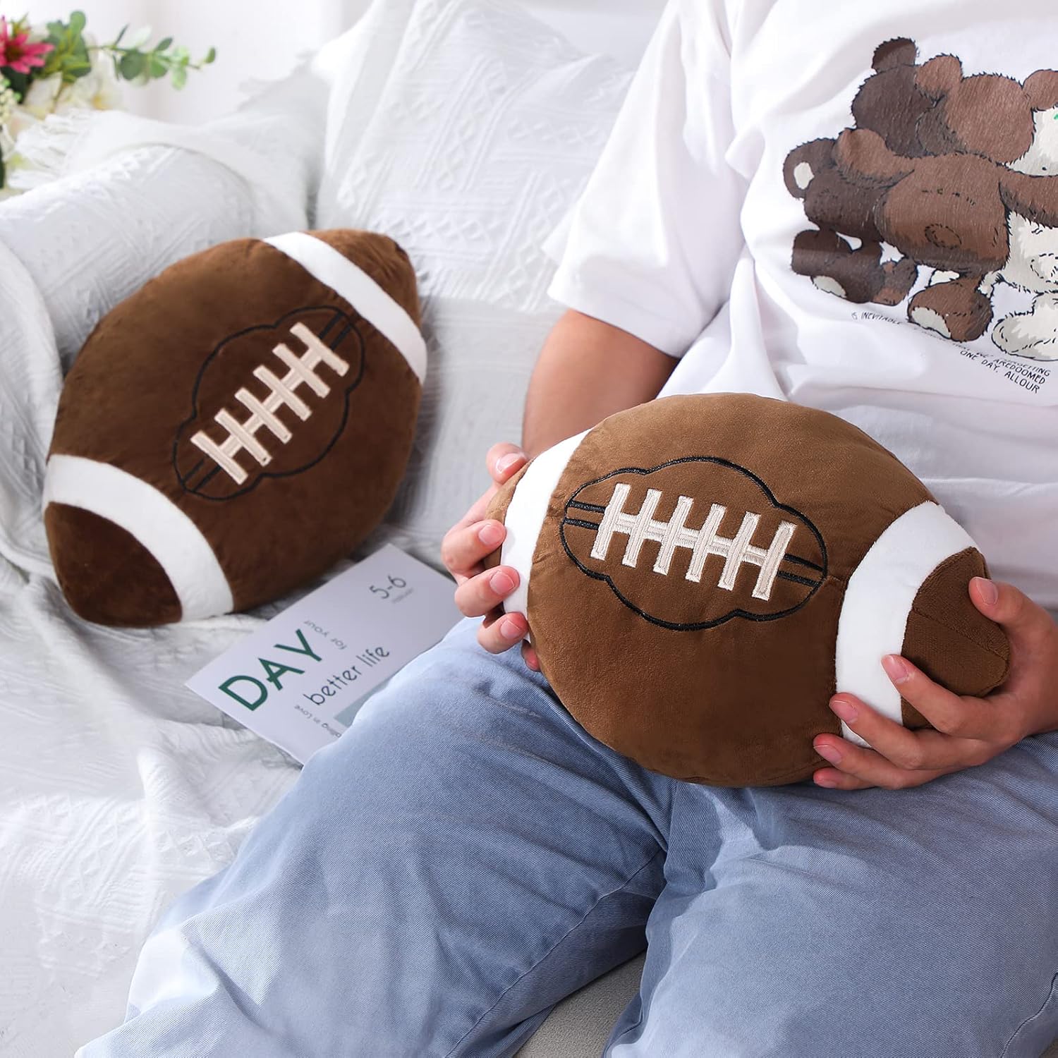 HyDren Football Pillows 2 Pcs Fluffy Plush