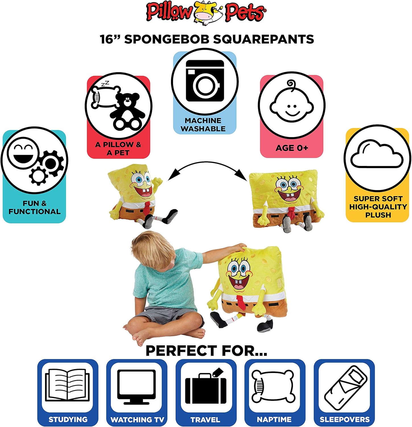 Pillow Pets Spongebob Squarepants 16 Inch Plush Pillow Toy
